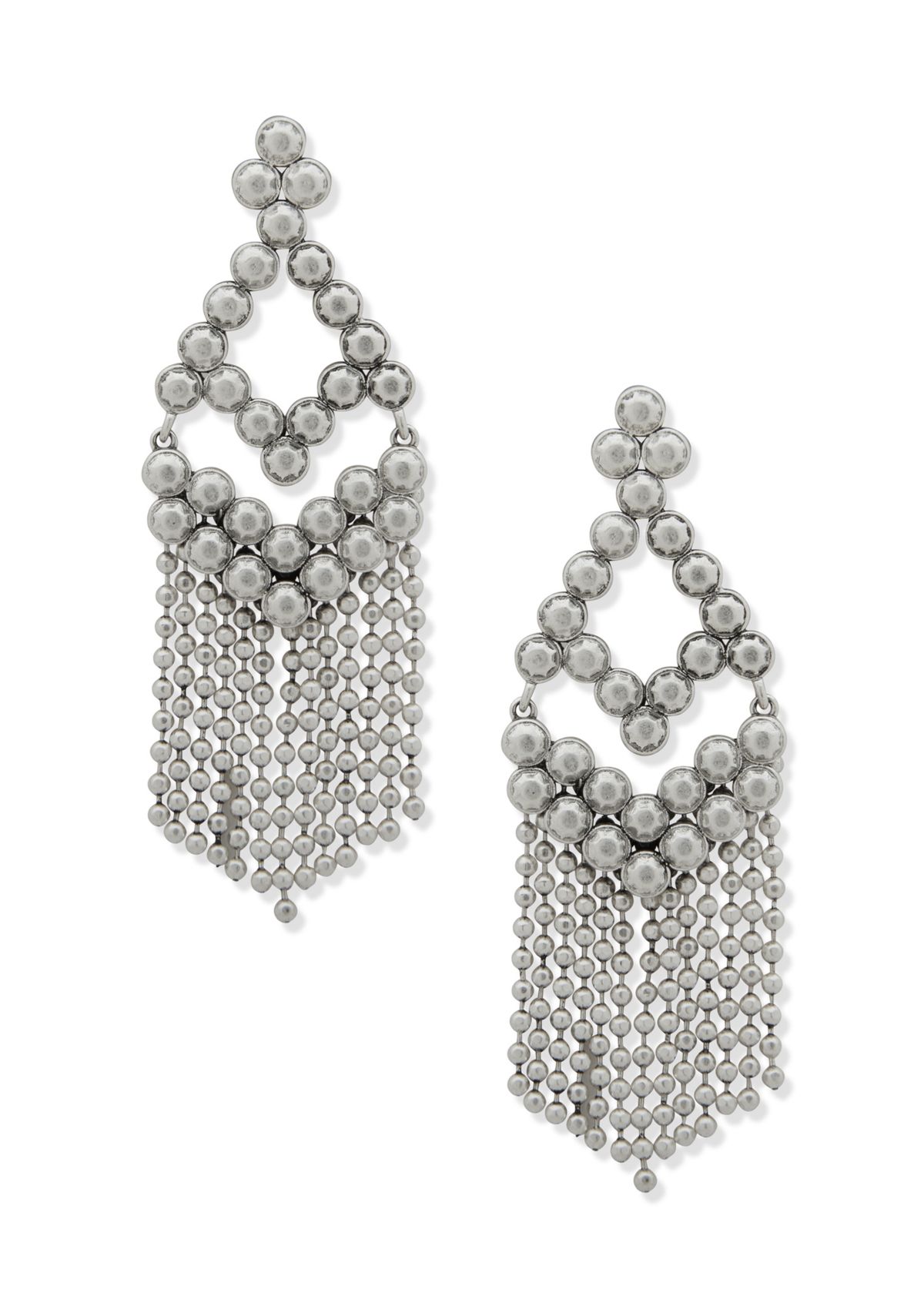Silver Tone Post Beaded Chandelier Earrings