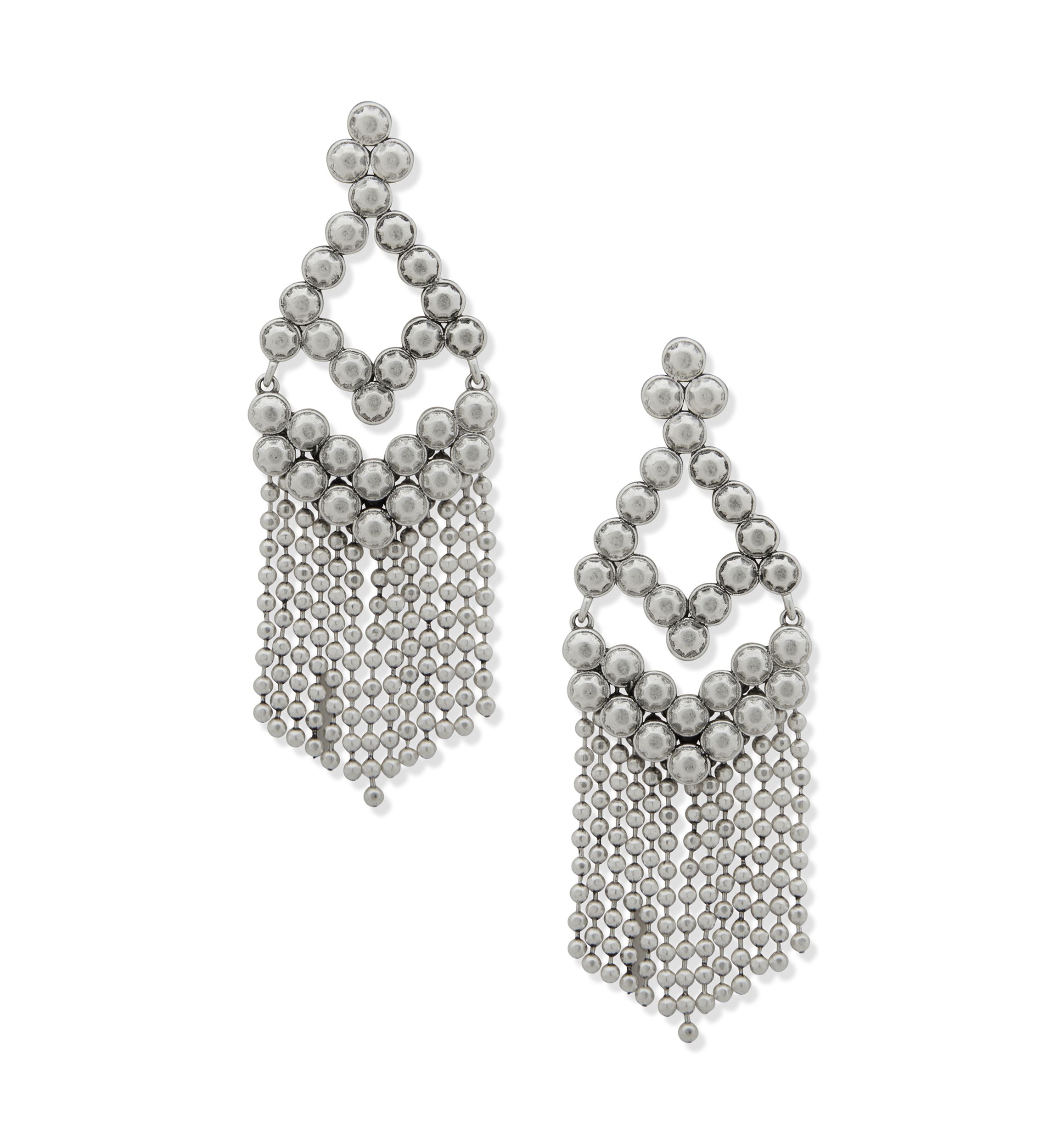 Silver Tone Post Beaded Chandelier Earrings