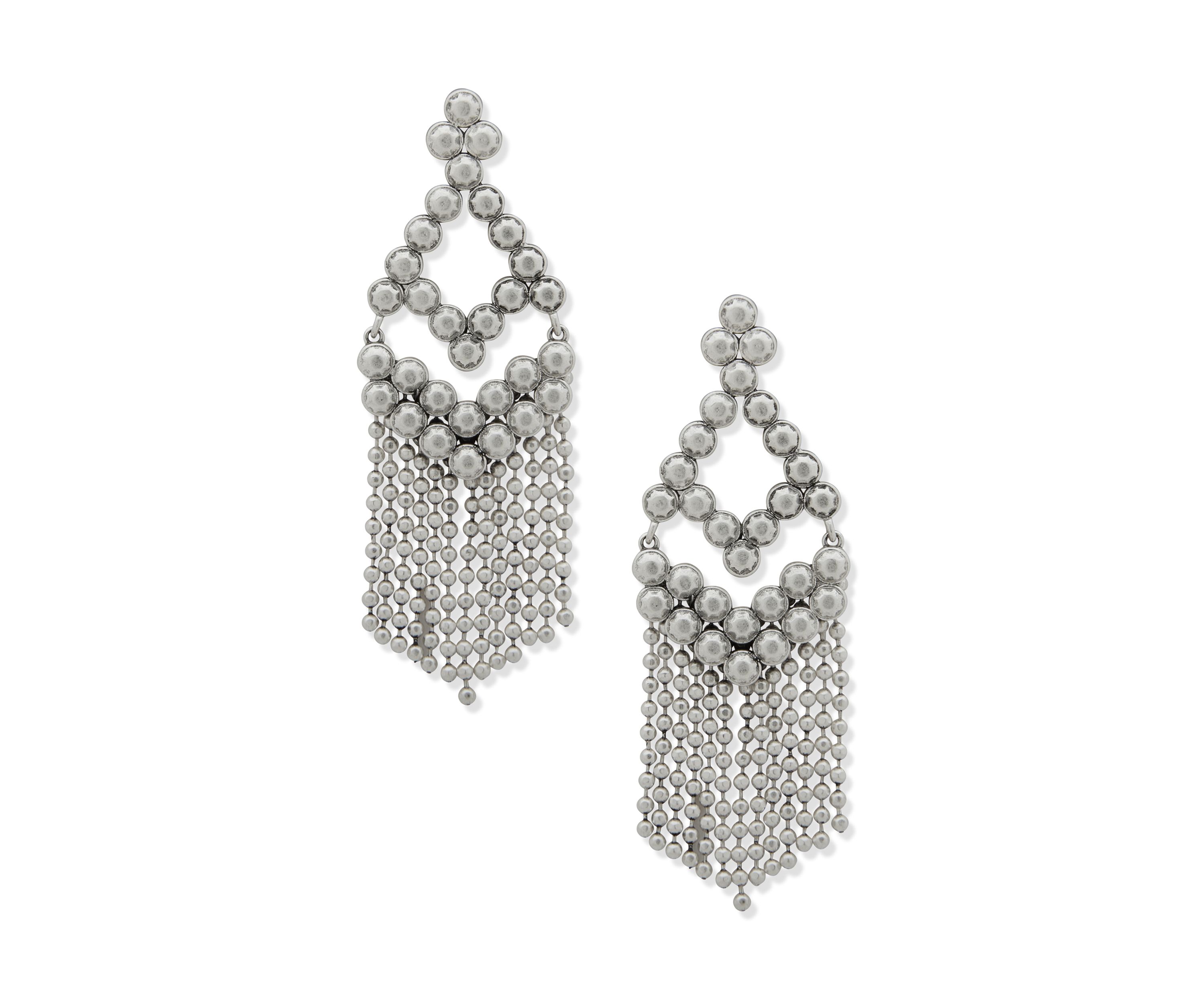 Silver Tone Post Beaded Chandelier Earrings