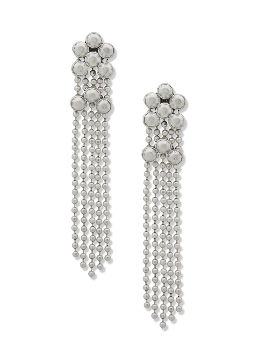 Silver Tone Post Beaded Linear Earrings