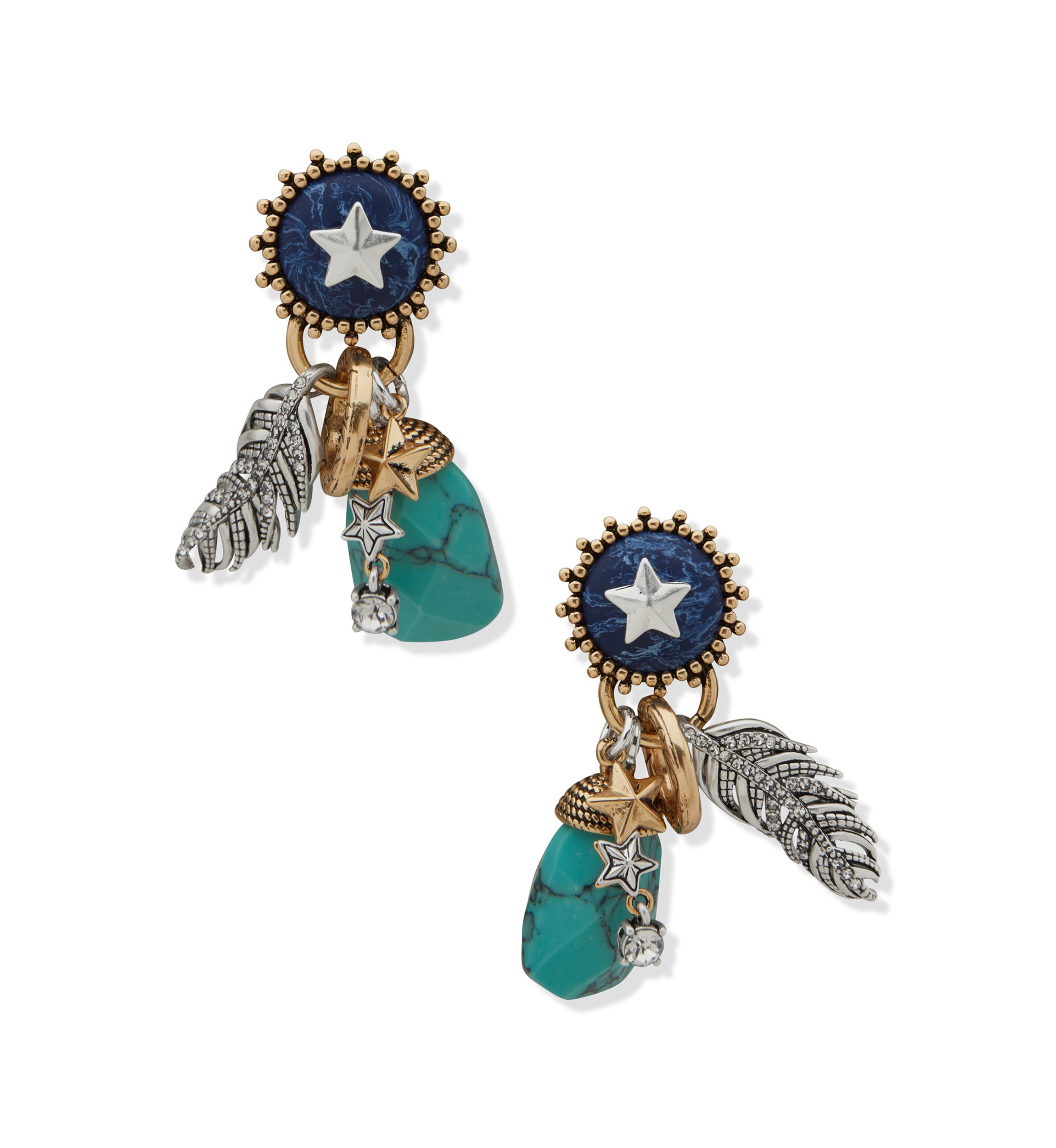 Silver Tone Blue Multi Charm Drop Earrings