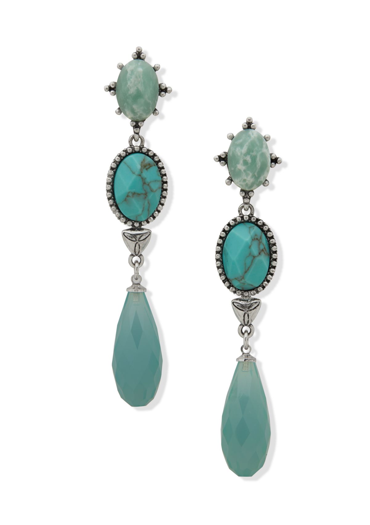 Silver Tone Turquoise Stone Linear Earrings