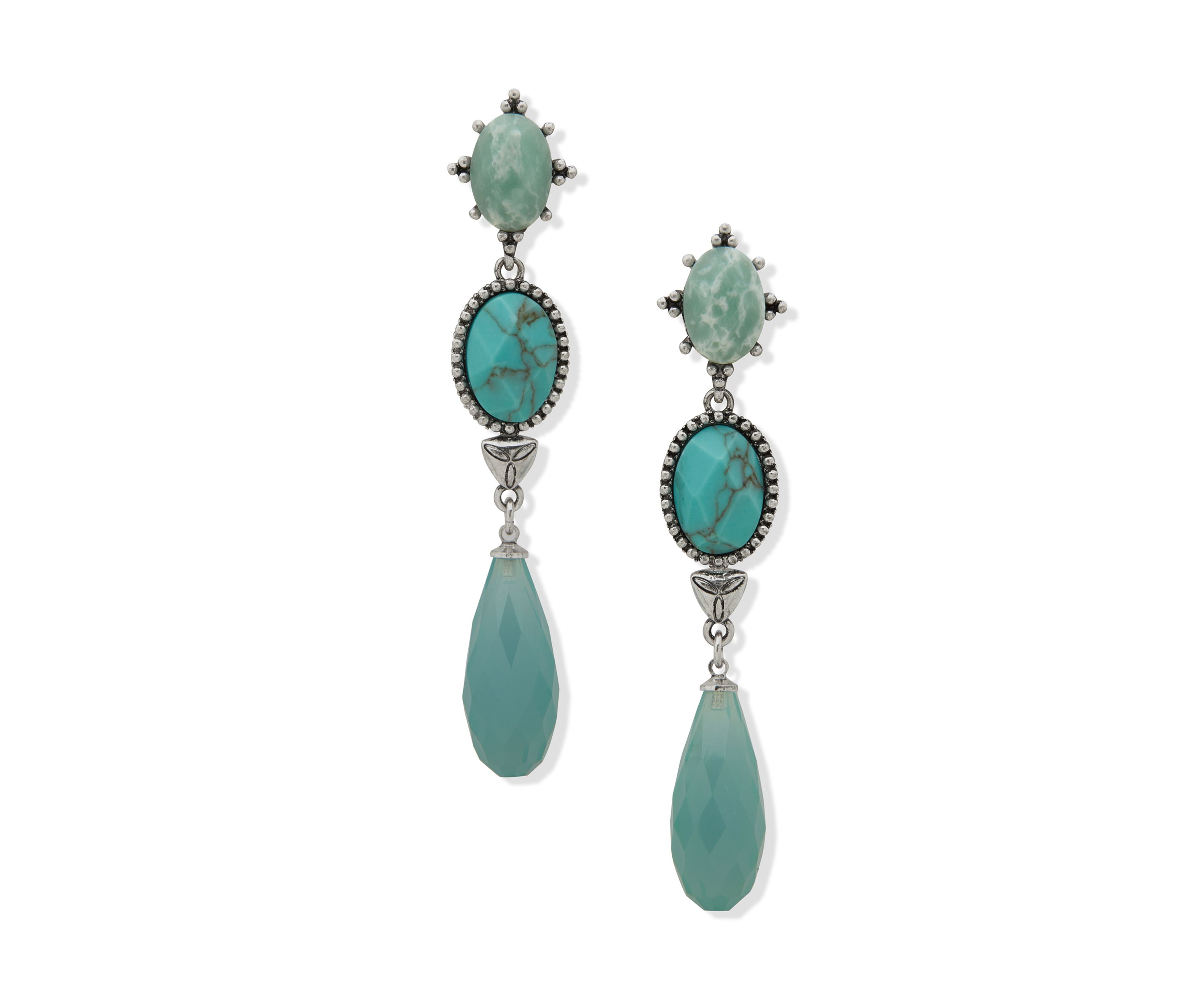 Silver Tone Turquoise Stone Linear Earrings