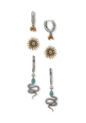 Lainey Wilson Silver Tone Turquoise Tone Snake Flower Trio Earring Set