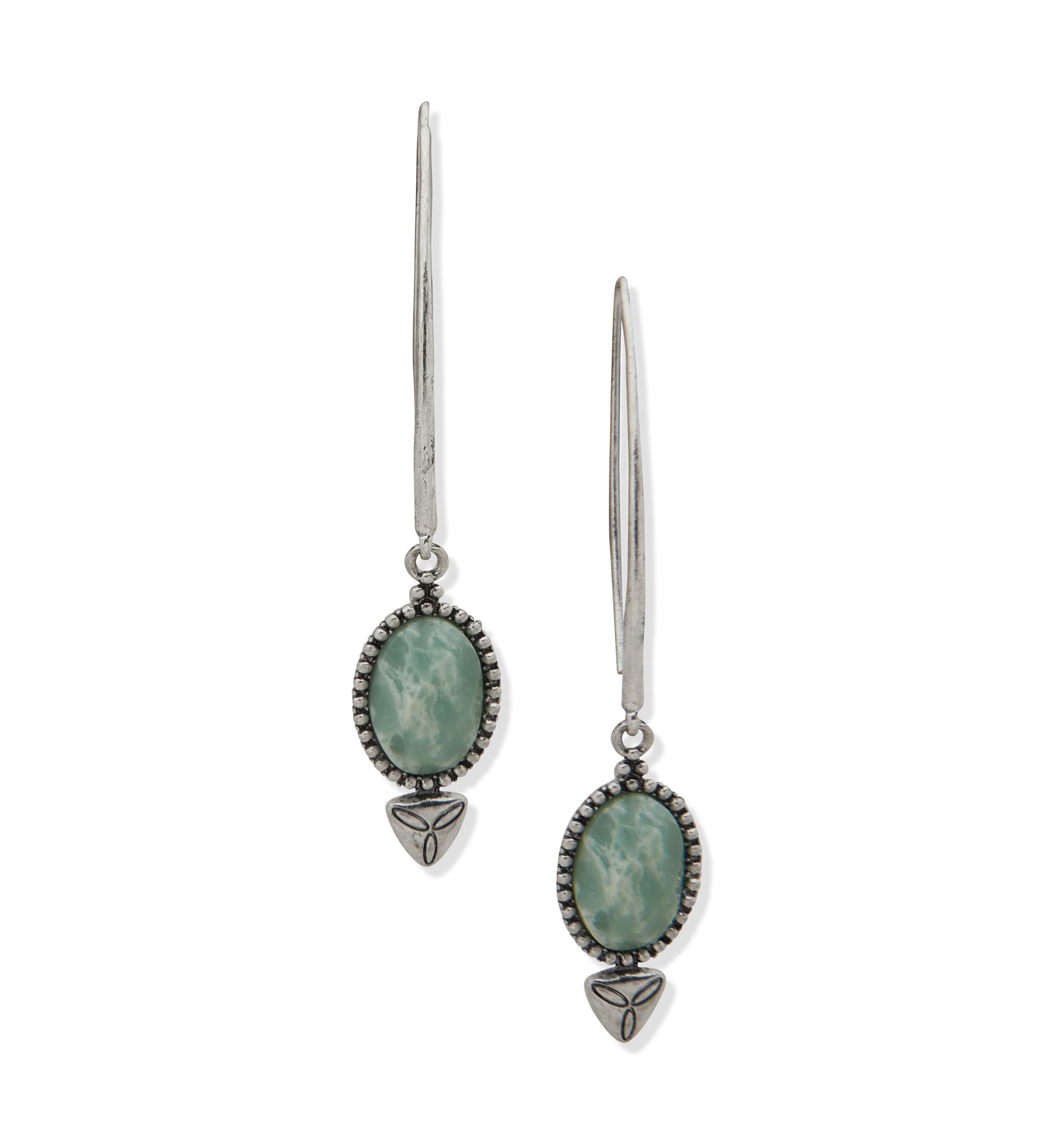 Silver Tone Seafoam Drop Threader Earrings