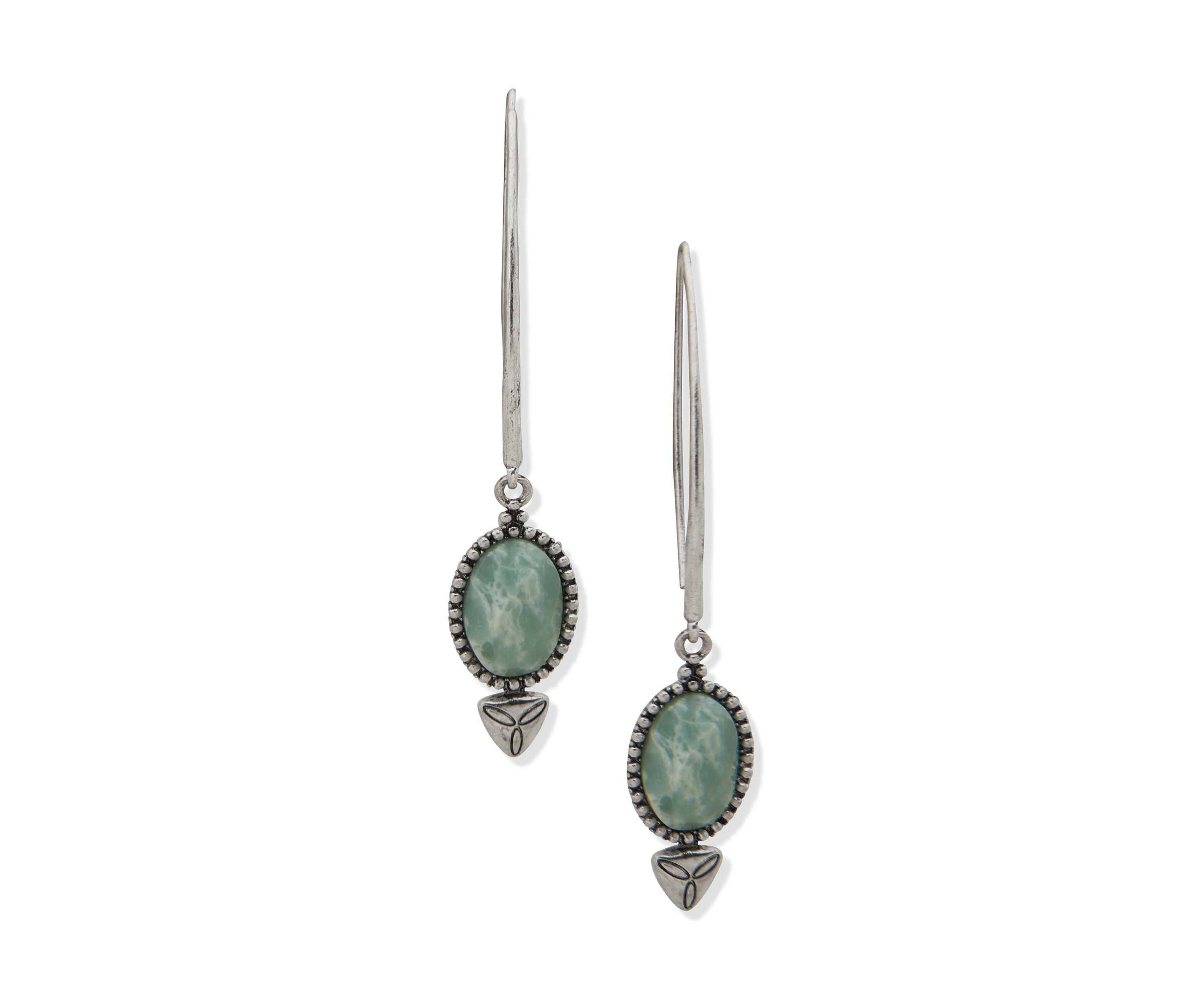 Silver Tone Seafoam Drop Threader Earrings