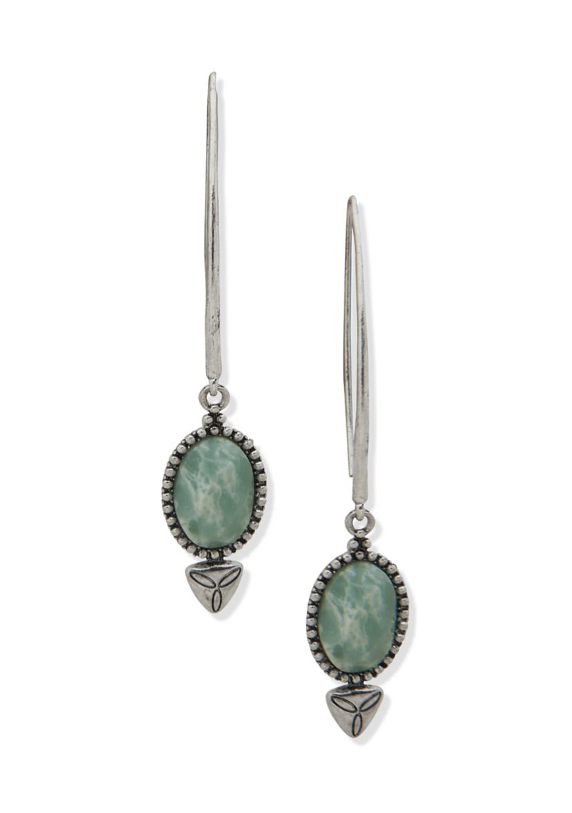 Silver Tone Seafoam Drop Threader Earrings