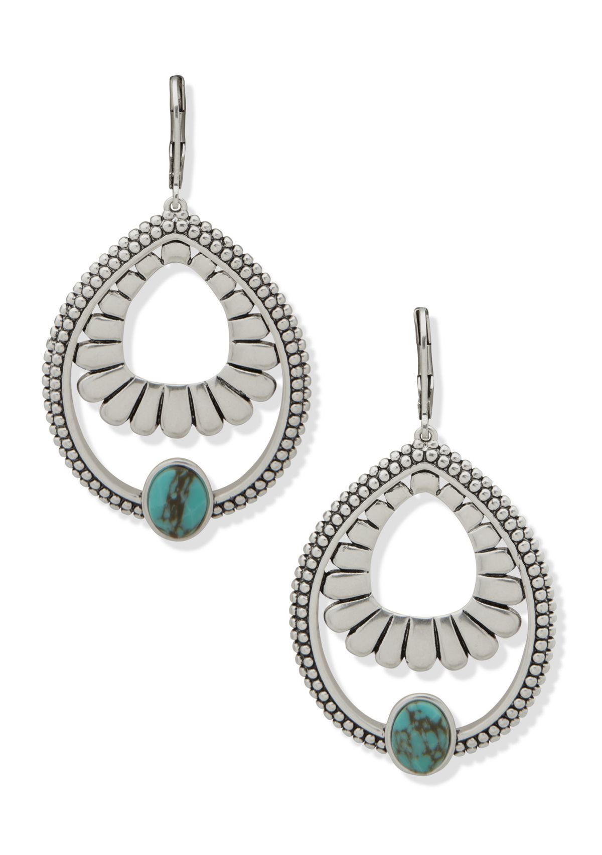 Silver Tone Turquoise Tone Open Drop Earrings