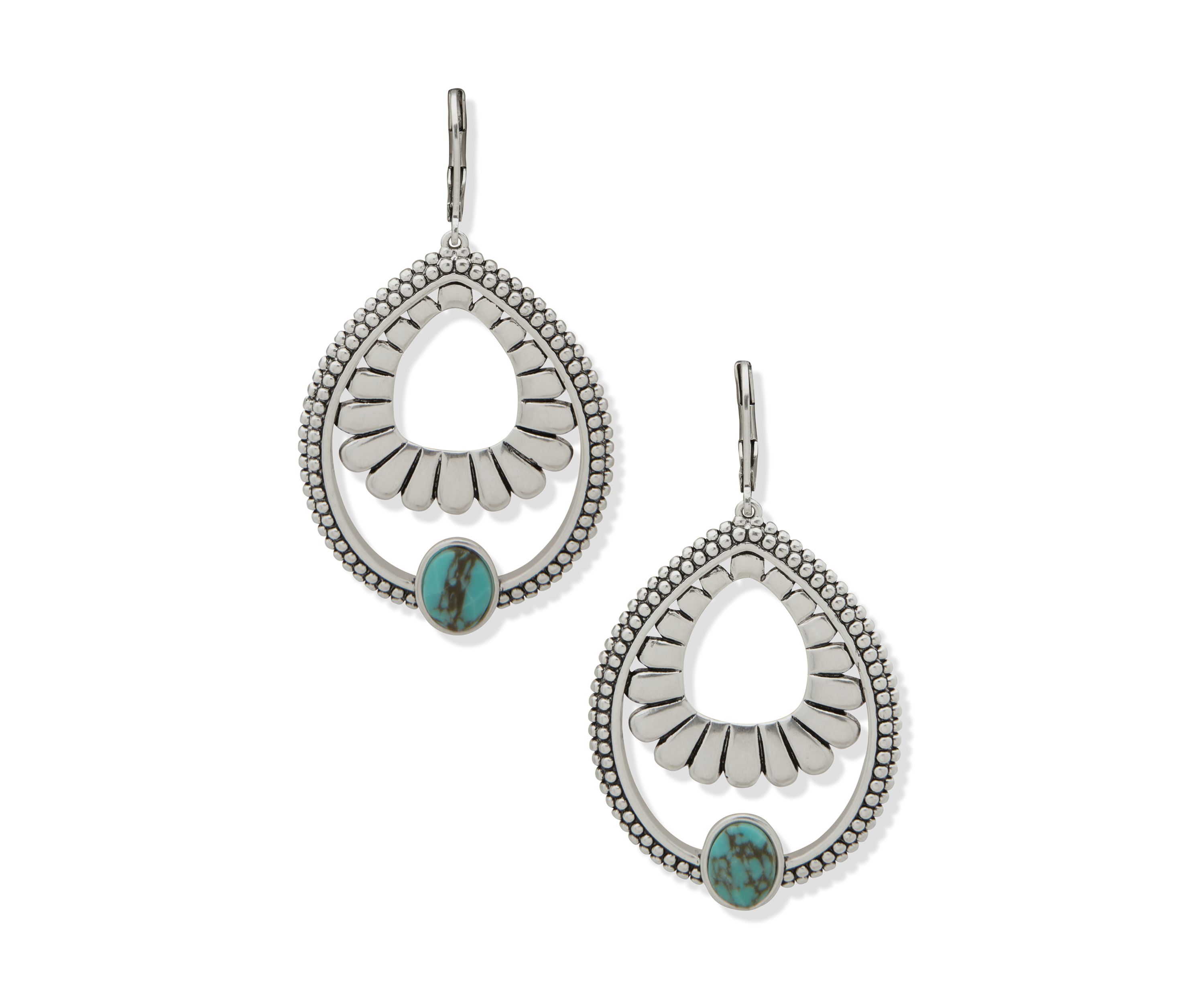 Silver Tone Turquoise Tone Open Drop Earrings