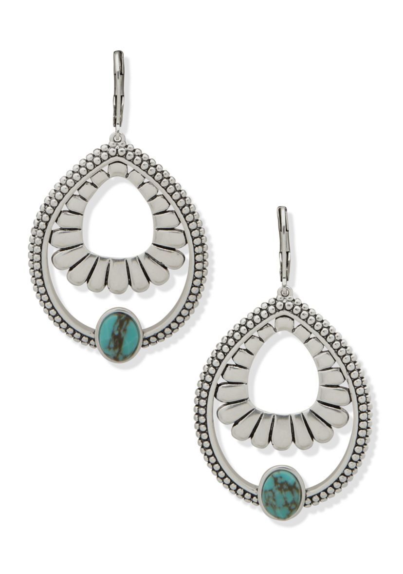 Silver Tone Turquoise Tone Open Drop Earrings