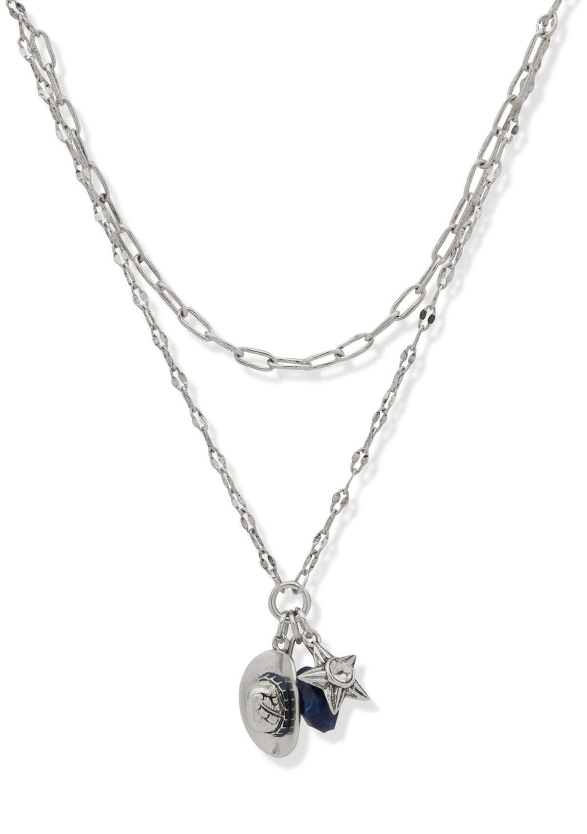 Silver Tone Blue Hat Charm Multirow Necklace