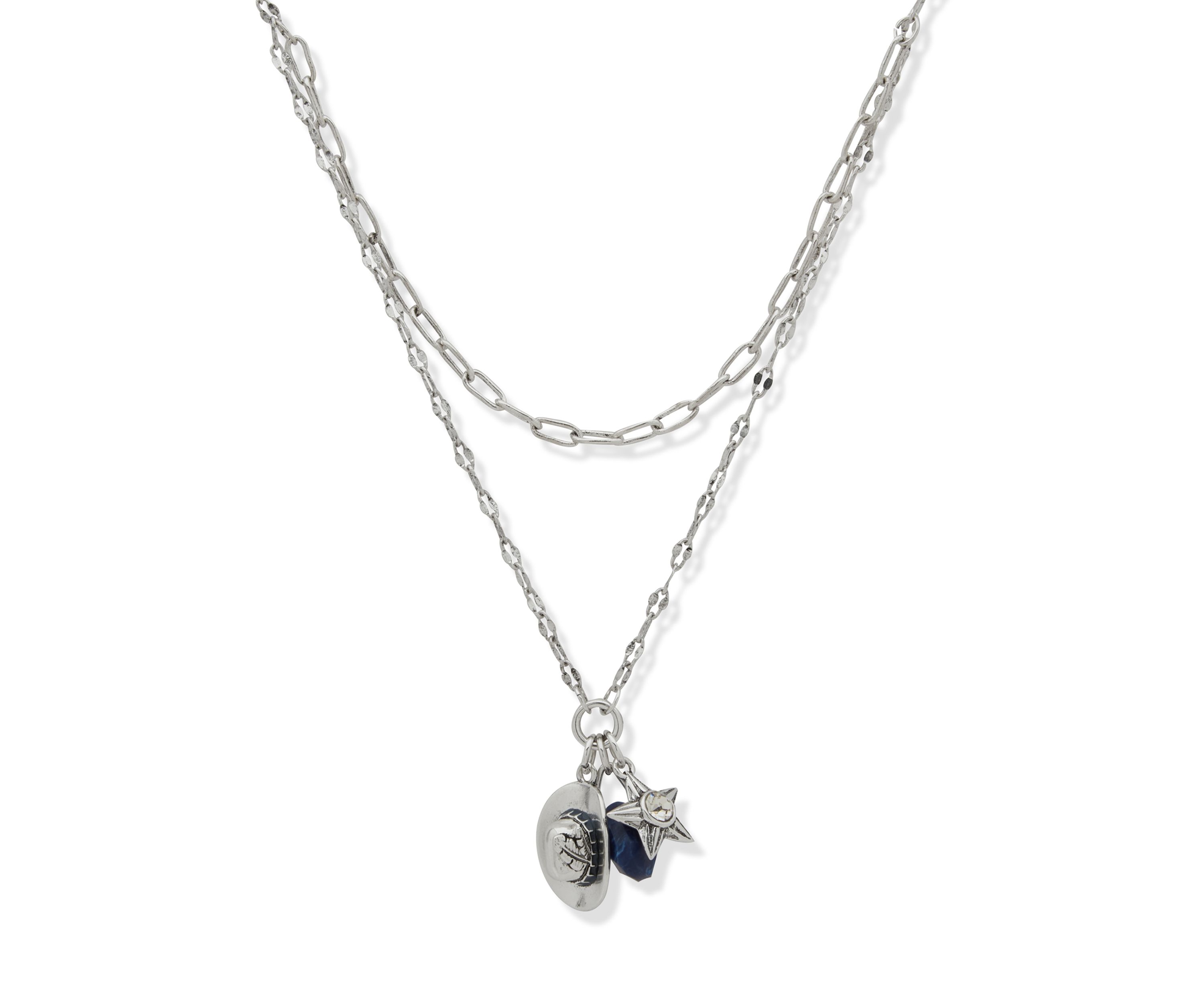Silver Tone Blue Hat Charm Multirow Necklace