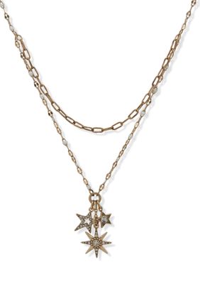 Lainey Wilson Gold Tone White Star Charm Multirow Necklace