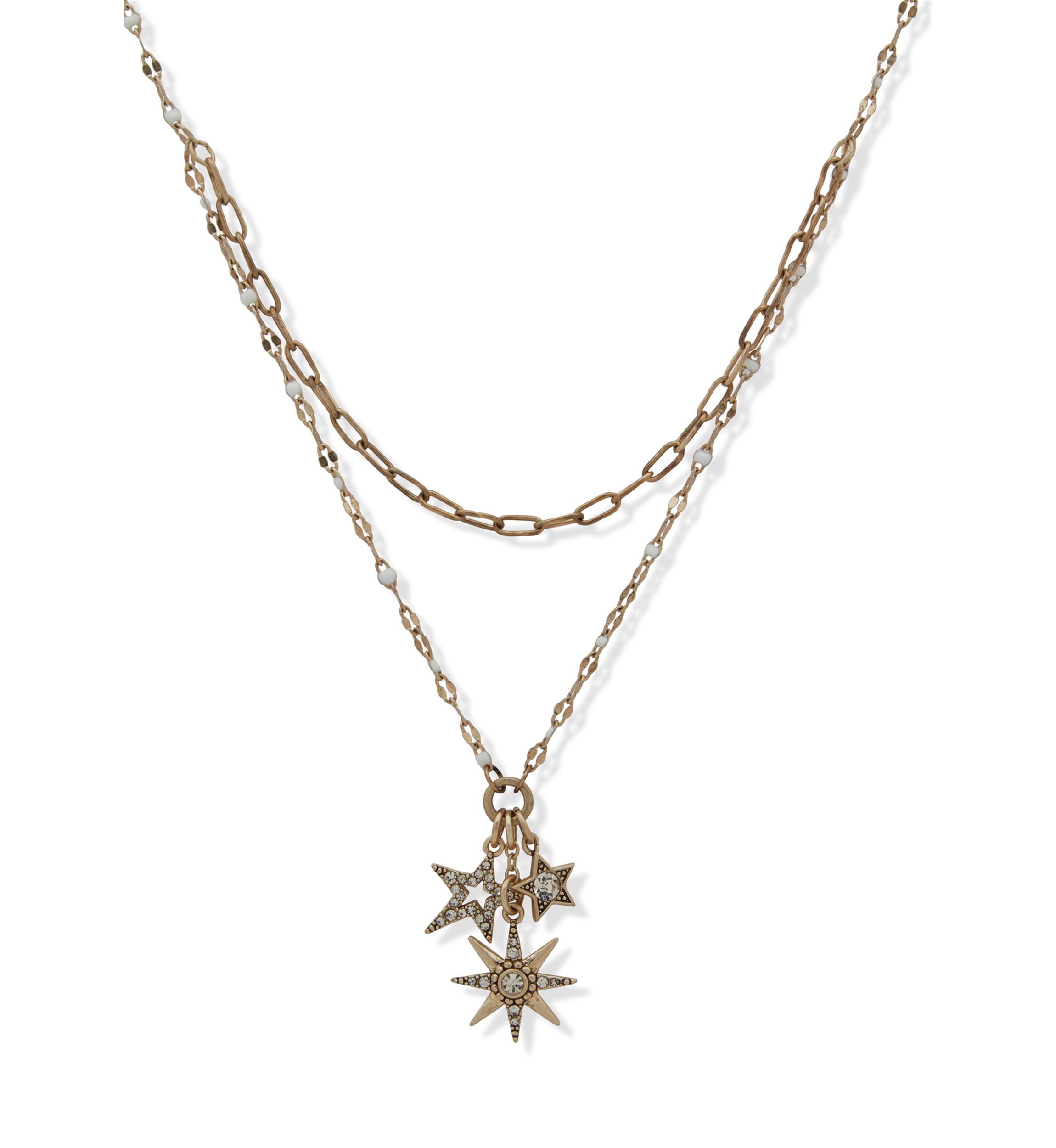 Gold Tone White Star Charm Multirow Necklace