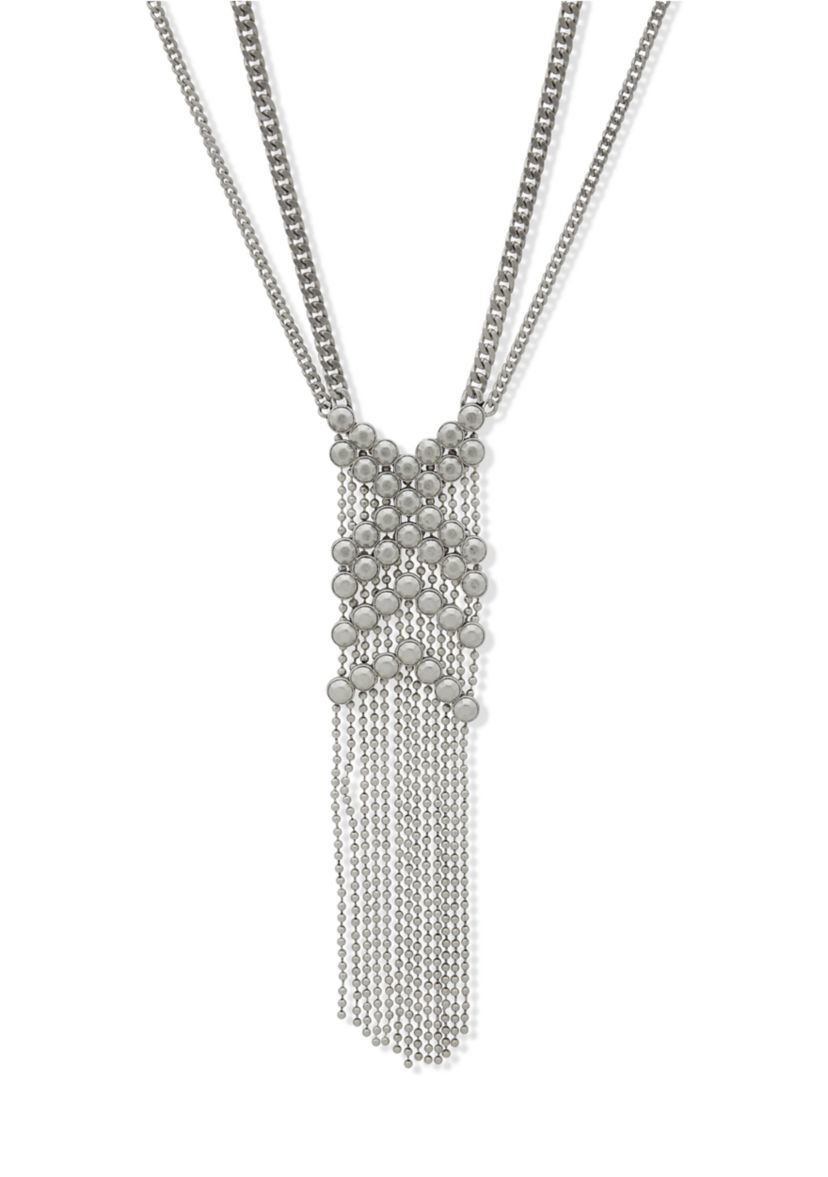 Silver Tone Long Chain Y Necklace