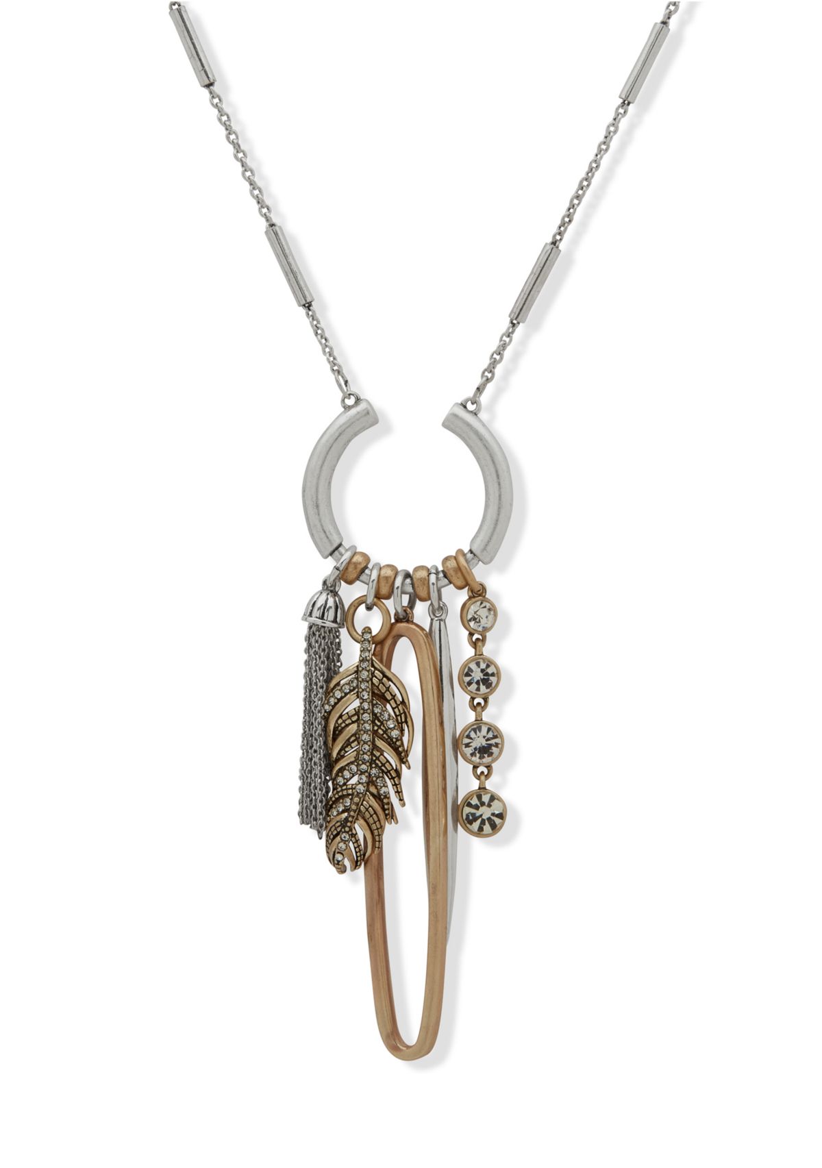 Long Silver Tone Charm Pendant Necklace