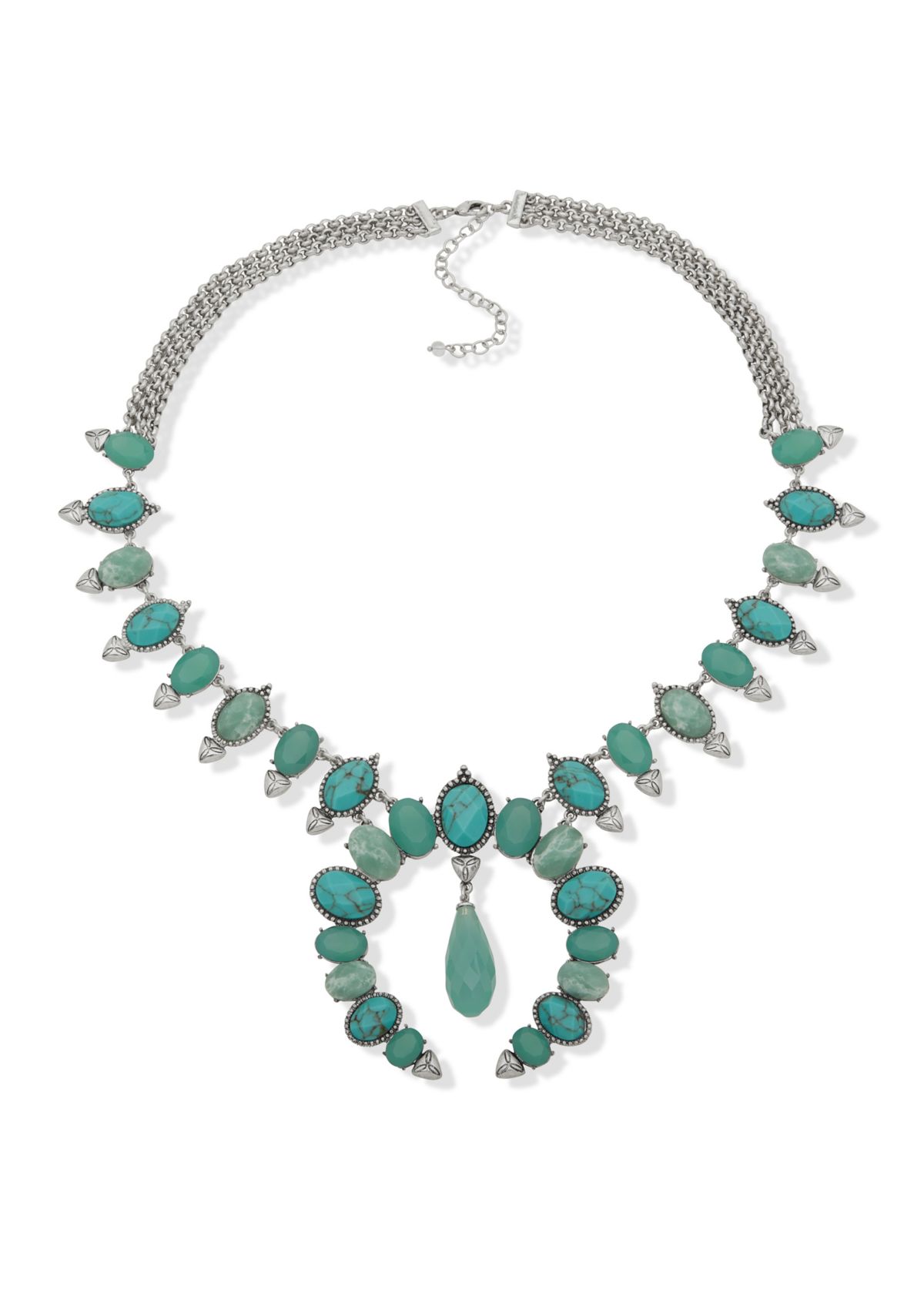 Silver Tone Turquoise Tone 36" Squash Blossom Necklace