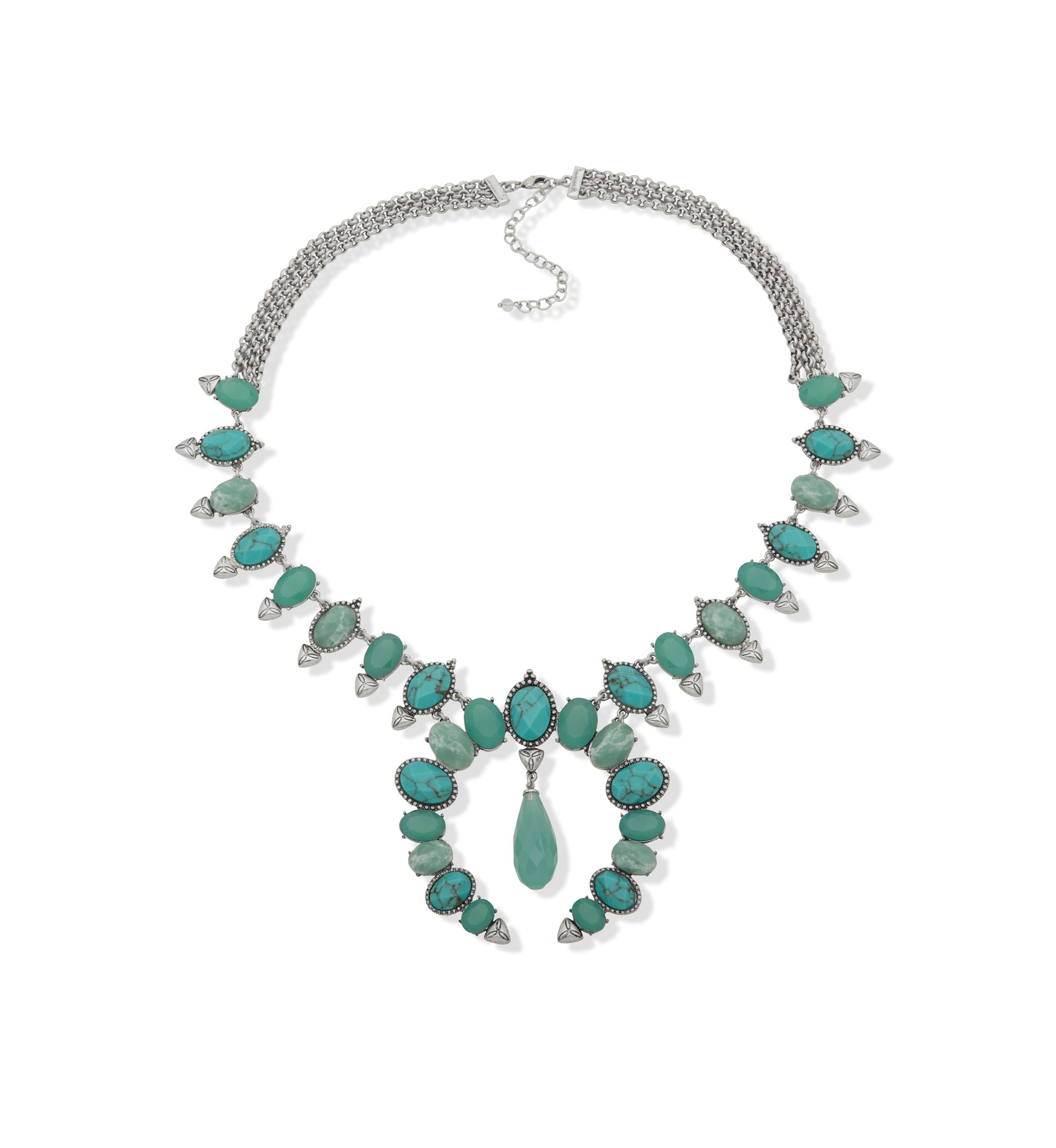 Silver Tone Turquoise Tone 36" Squash Blossom Necklace