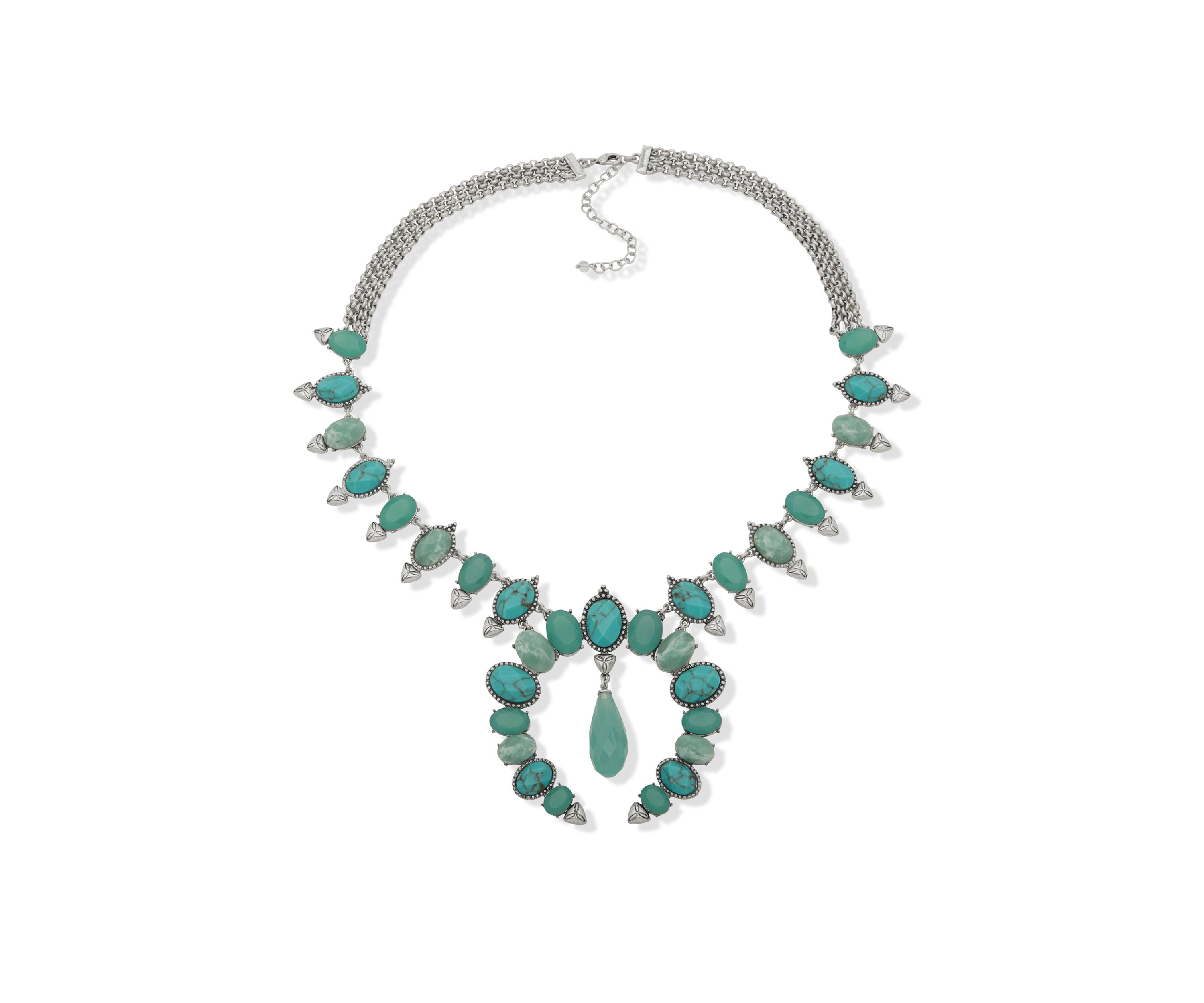 Silver Tone Turquoise Tone 36" Squash Blossom Necklace