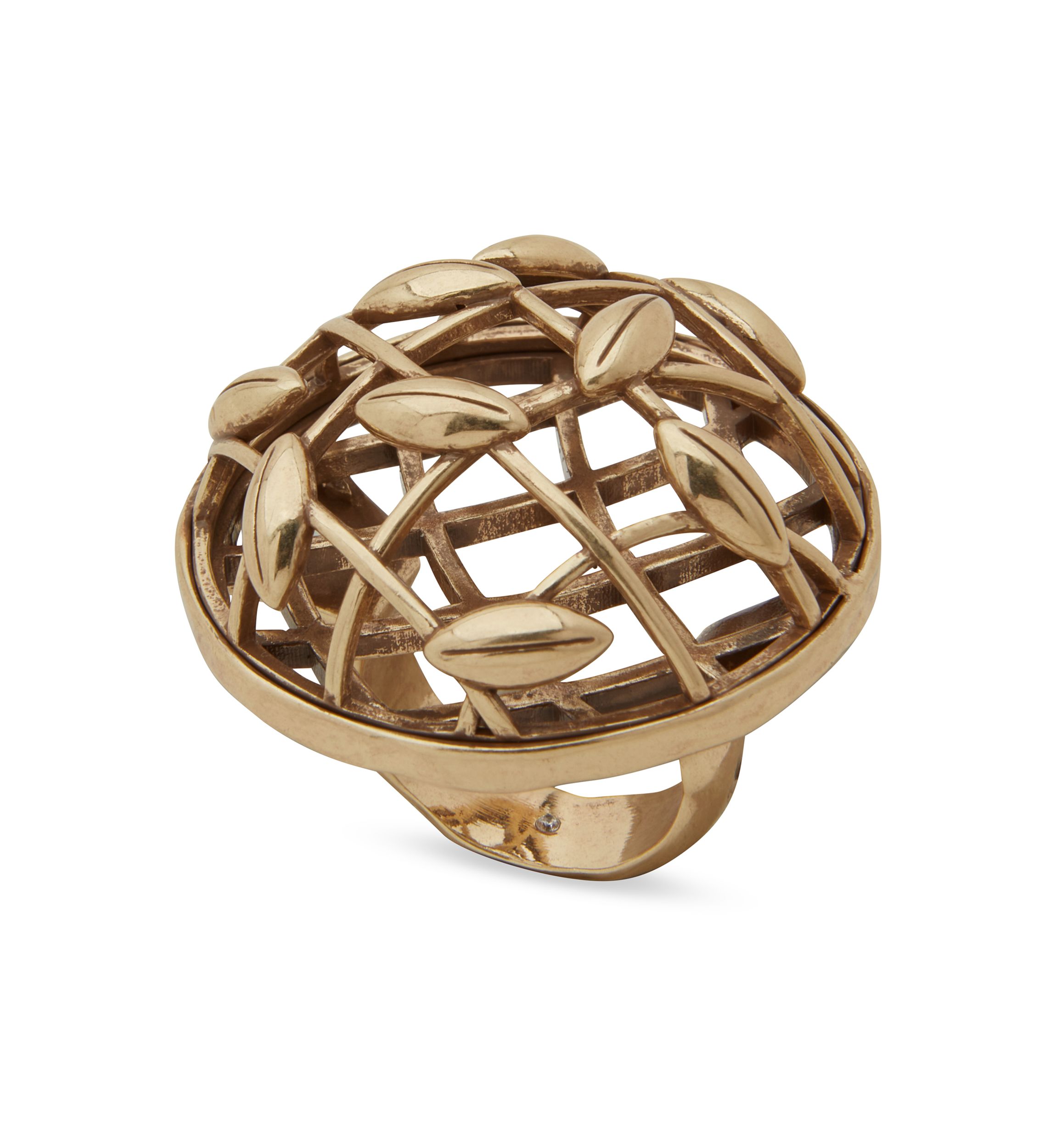 Gold Tone Lattice Leaf Ring
