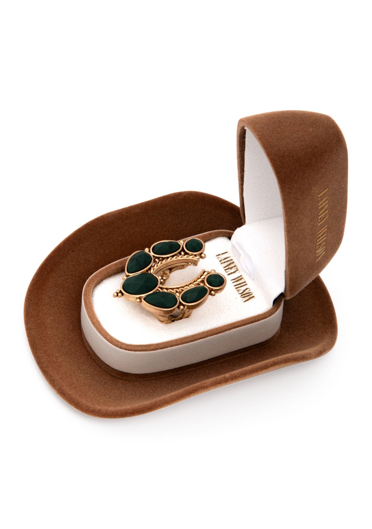  Green Horseshoe Stone Ring