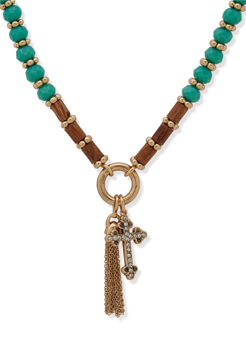 Gold Tone Turquoise Tone Beaded Boot Bracelet