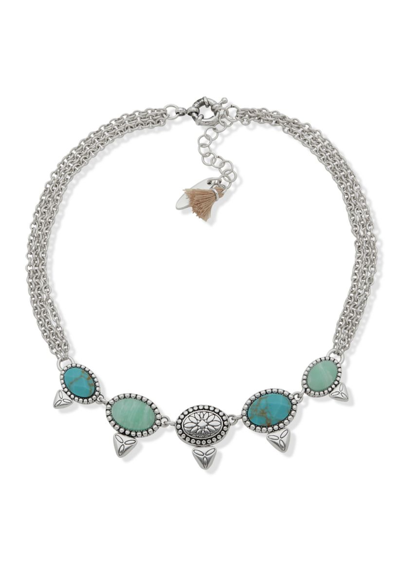 Silver Tone Turquoise Tone Chain Boot Bracelet