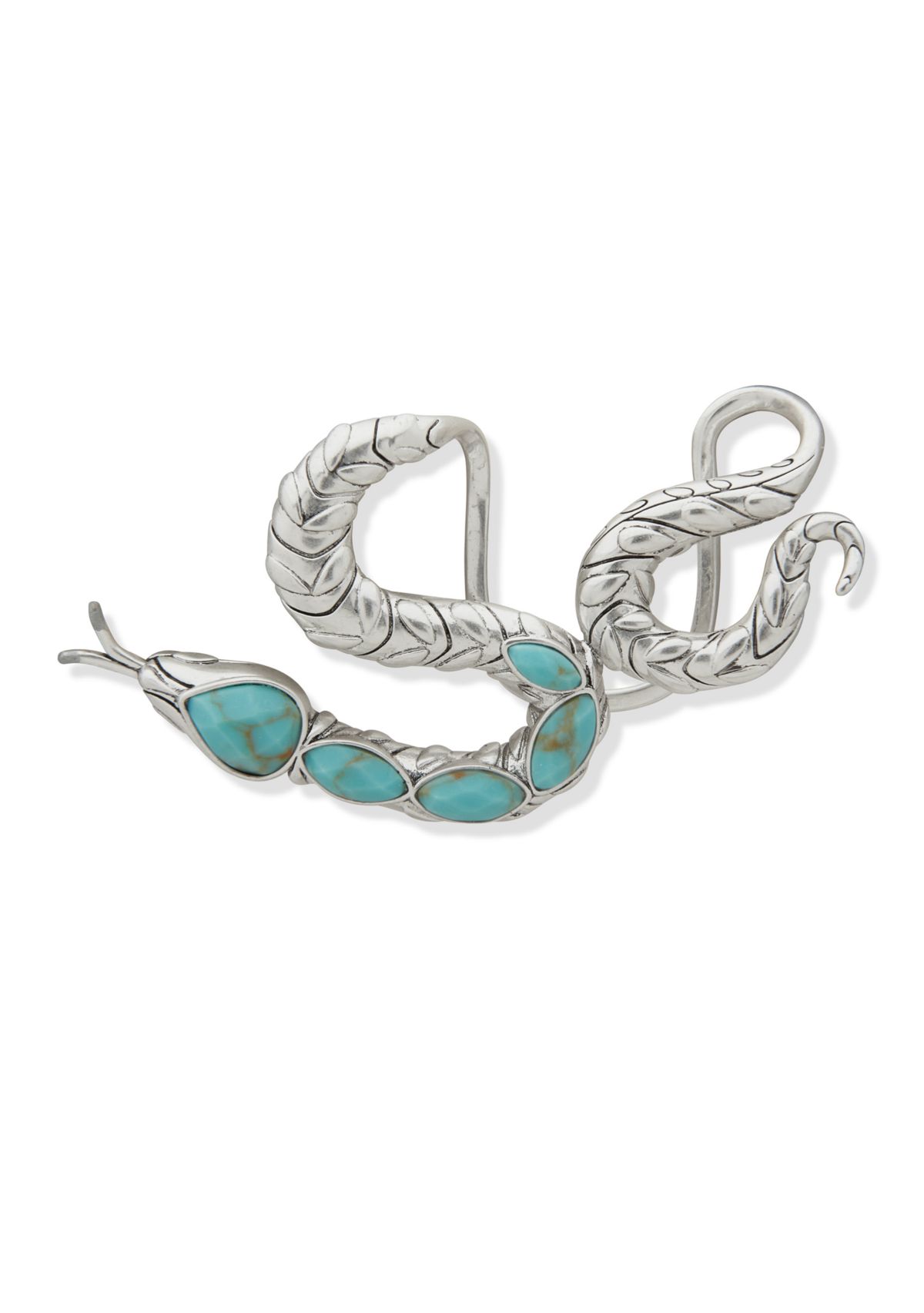 Silver Tone Turquoise Toned Snake Brim Biter