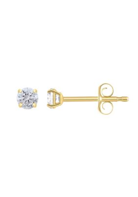 Top Fashion Jewelers 14K Gold 3mm Round Cubic Zirconia Stud Earrings, Yellow