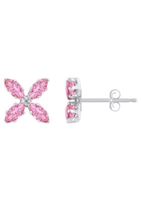 Top Fashion Jewelers 10K Gold 4x2mm Marquise Pink Cubic Zirconia Flower Stud Earrings, White