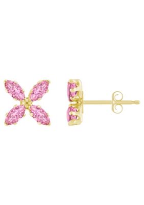 Top Fashion Jewelers 10K Gold 4x2mm Marquise Pink Cubic Zirconia Flower Stud Earrings