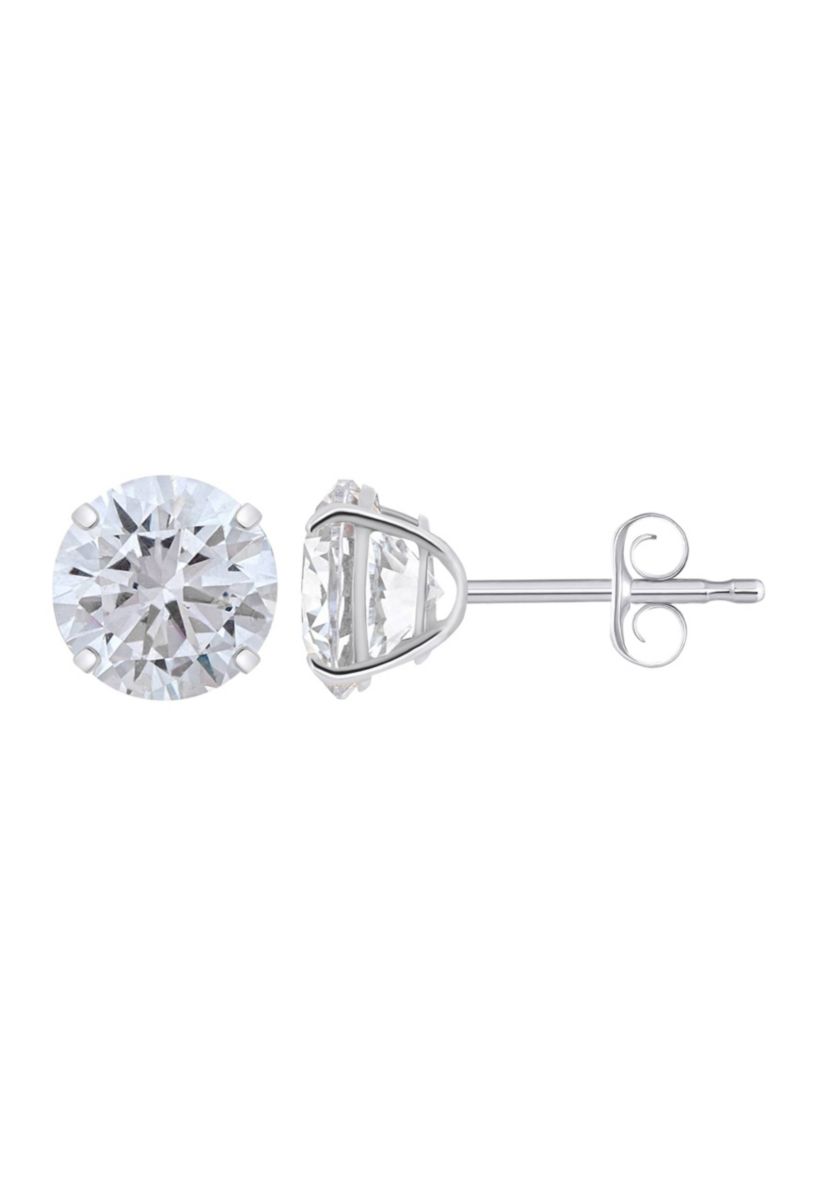 14K Gold 7mm Round Cubic Zirconia Stud Earrings