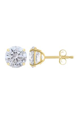 Top Fashion Jewelers 14K Gold 7mm Round Cubic Zirconia Stud Earrings, Yellow