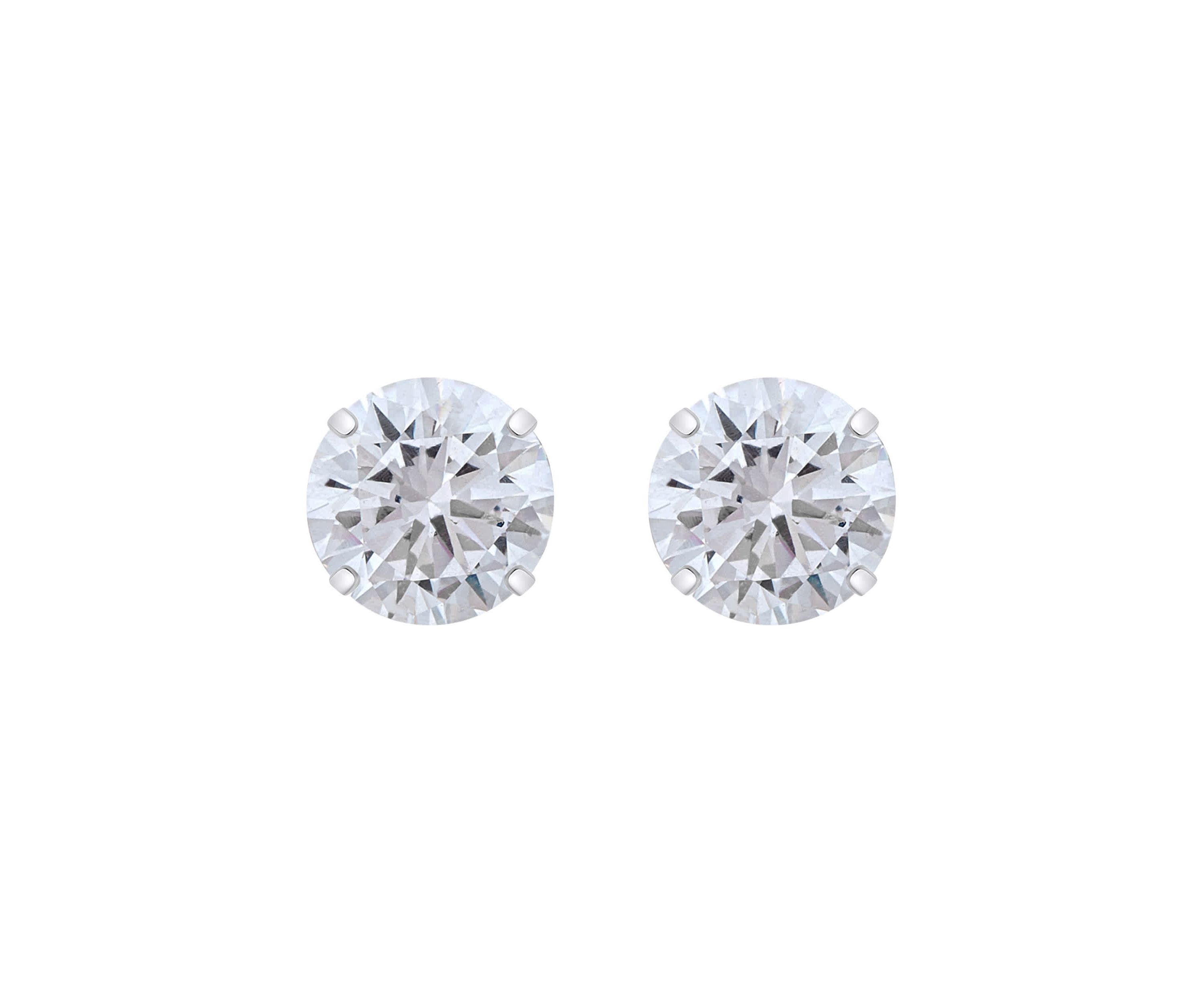 14K Gold 7mm Round Cubic Zirconia Stud Earrings
