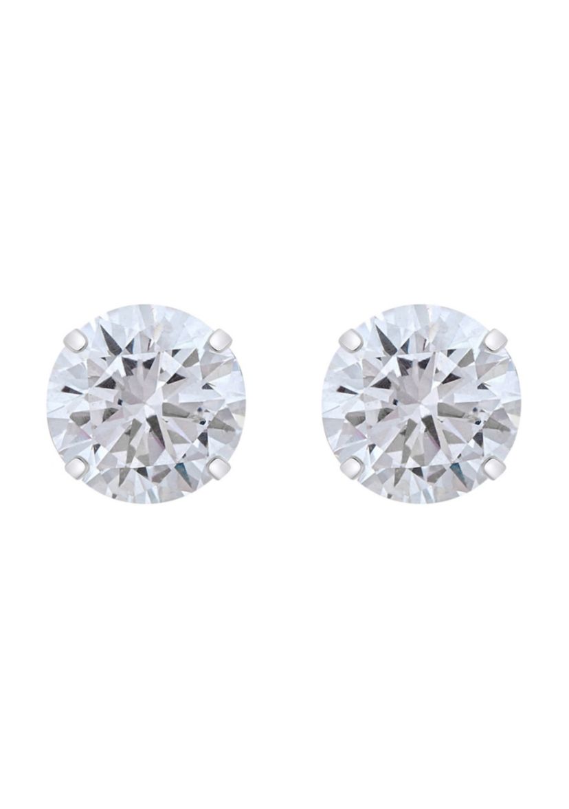 14K Gold 7mm Round Cubic Zirconia Stud Earrings