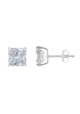 Top Fashion Jewelers 14K Gold 7mm Princess Cut Cubic Zirconia Stud Earrings, White