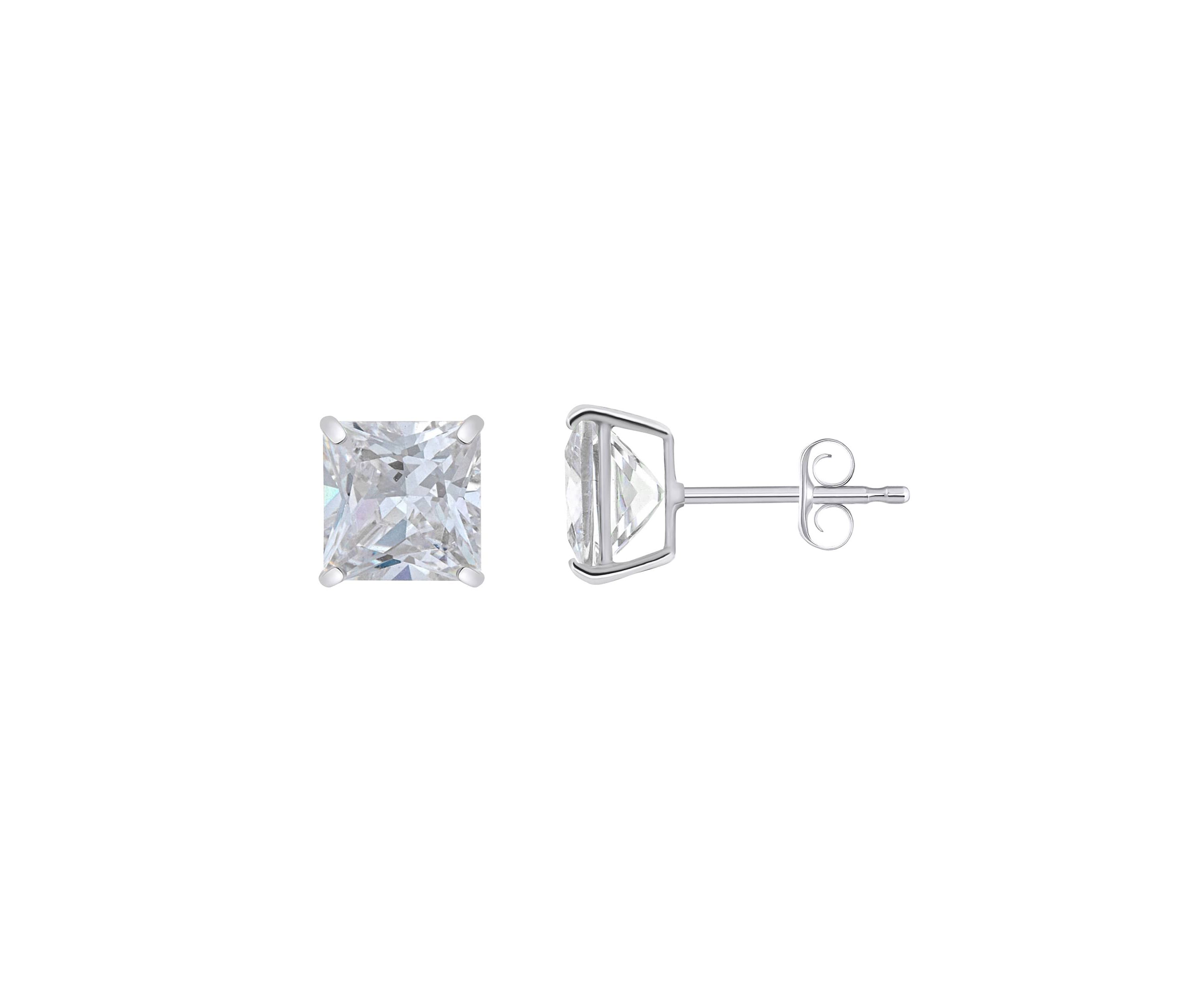 14K Gold 7mm Princess Cut Cubic Zirconia Stud Earrings