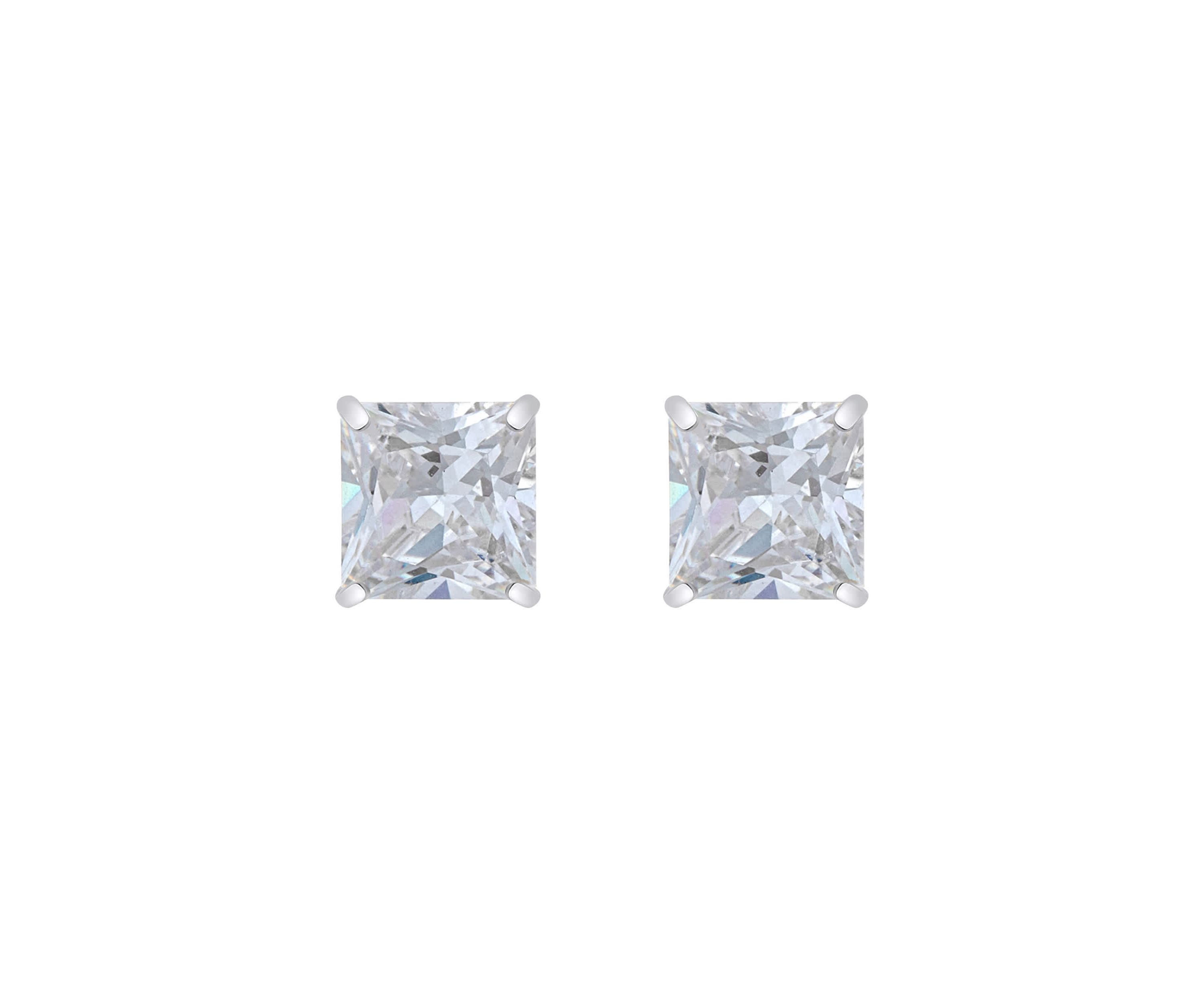 14K Gold 7mm Princess Cut Cubic Zirconia Stud Earrings