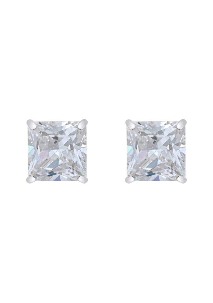 14K Gold 7mm Princess Cut Cubic Zirconia Stud Earrings