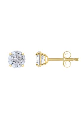 Top Fashion Jewelers 14K Gold 5mm Round Cubic Zirconia Stud Earrings, Yellow
