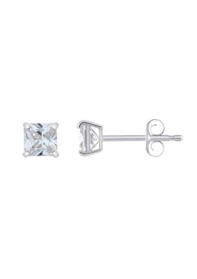 Top Fashion Jewelers 14K Gold 4mm Princess Cut Cubic Zirconia Stud Earrings, White