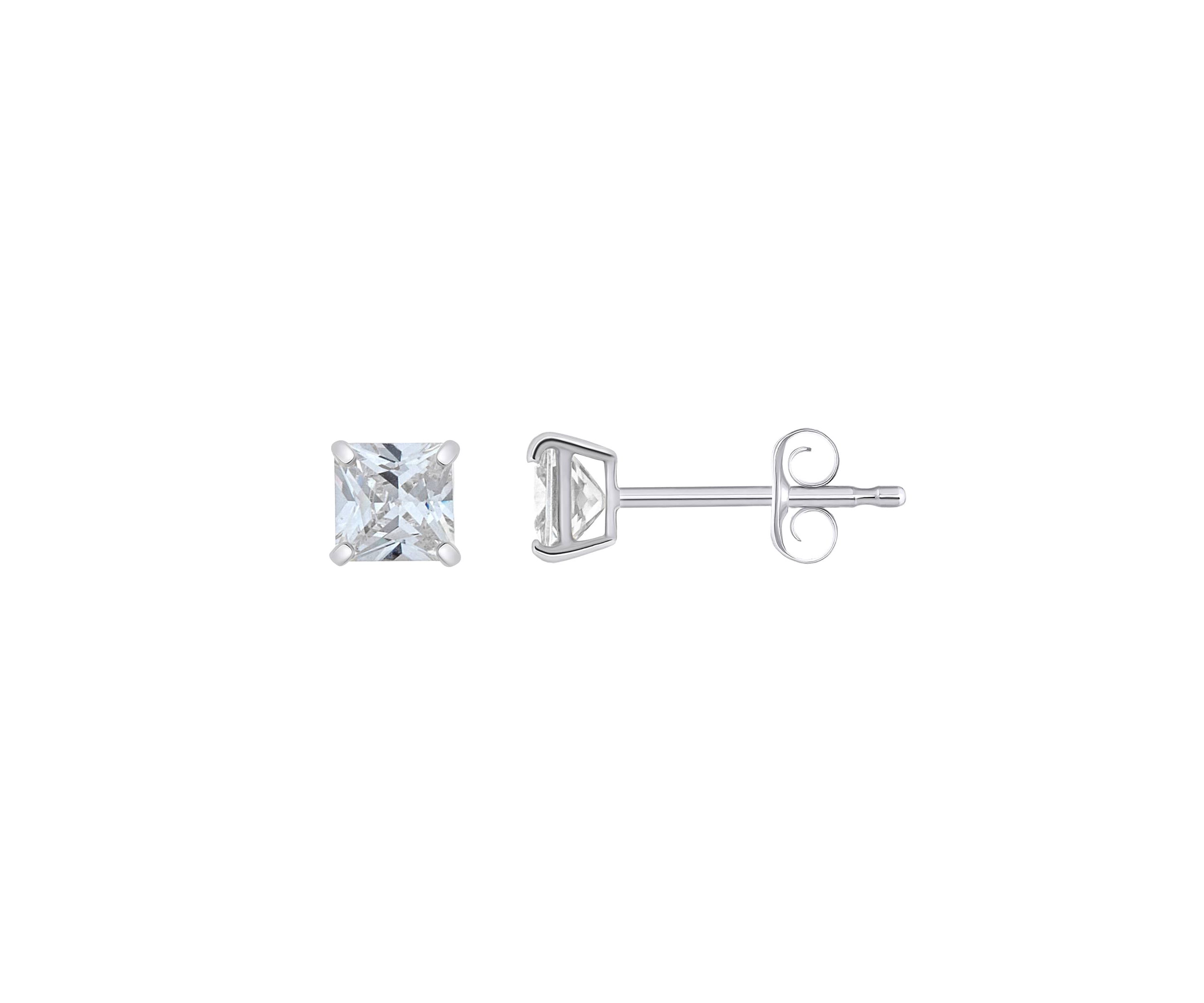 14K Gold 4mm Princess Cut Cubic Zirconia Stud Earrings