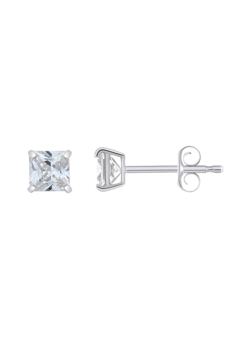 14K Gold 4mm Princess Cut Cubic Zirconia Stud Earrings