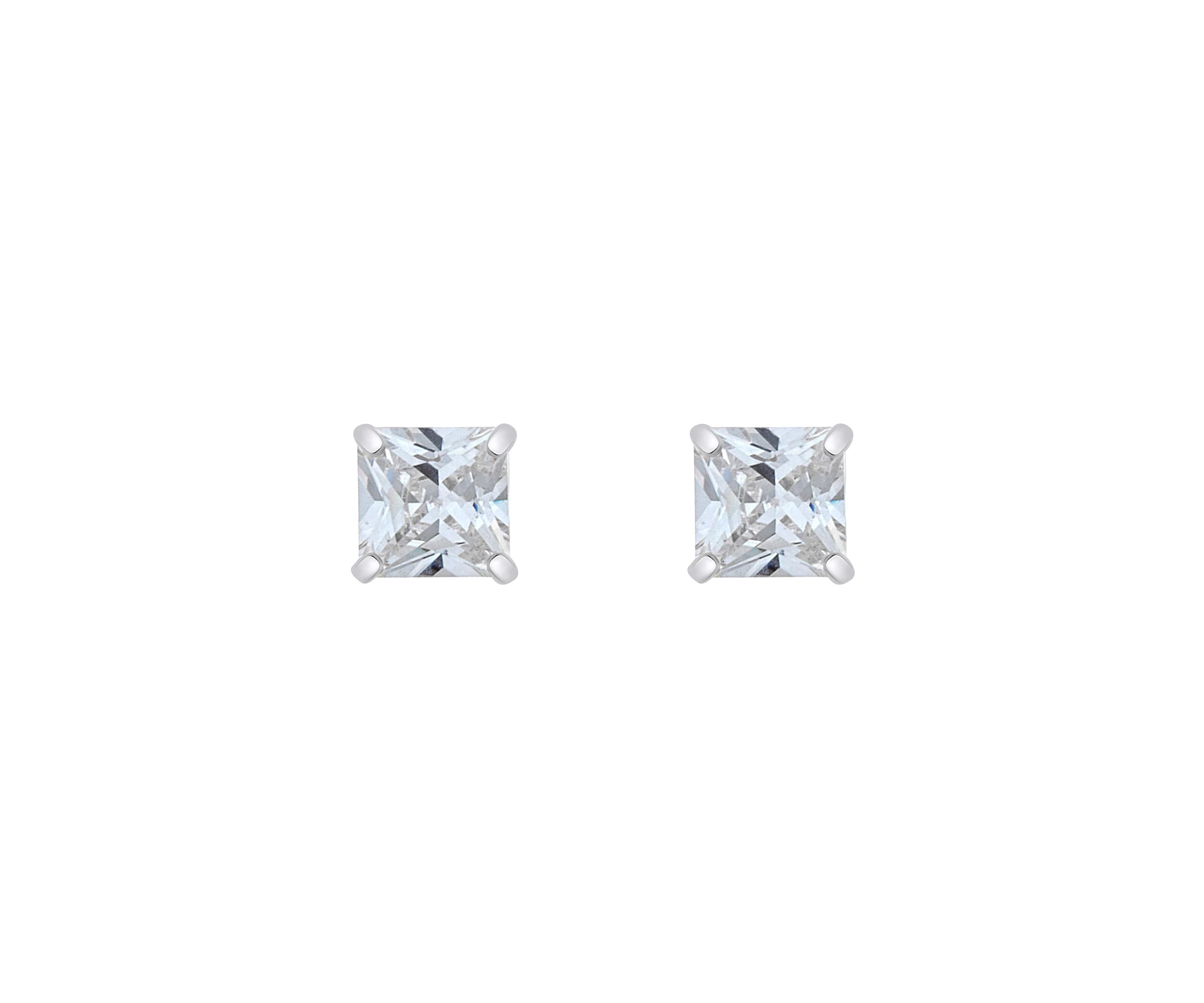 14K Gold 4mm Princess Cut Cubic Zirconia Stud Earrings