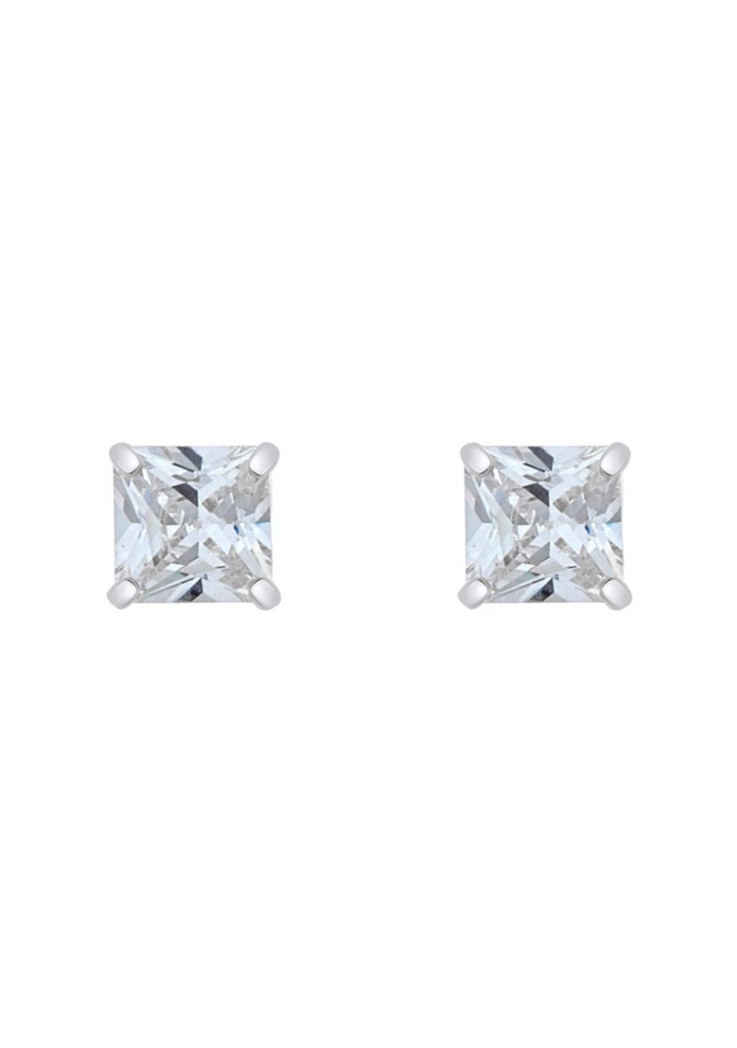 14K Gold 4mm Princess Cut Cubic Zirconia Stud Earrings