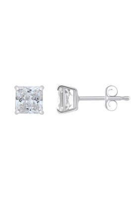 Top Fashion Jewelers 14K Gold 5mm Princess Cut Cubic Zirconia Stud Earrings, White
