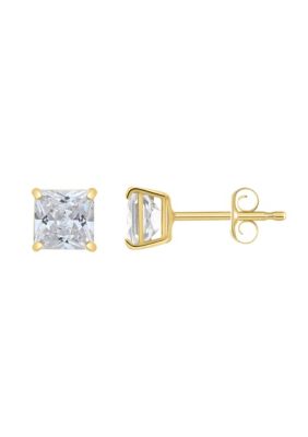 Top Fashion Jewelers 14K Gold 5mm Princess Cut Cubic Zirconia Stud Earrings, Yellow