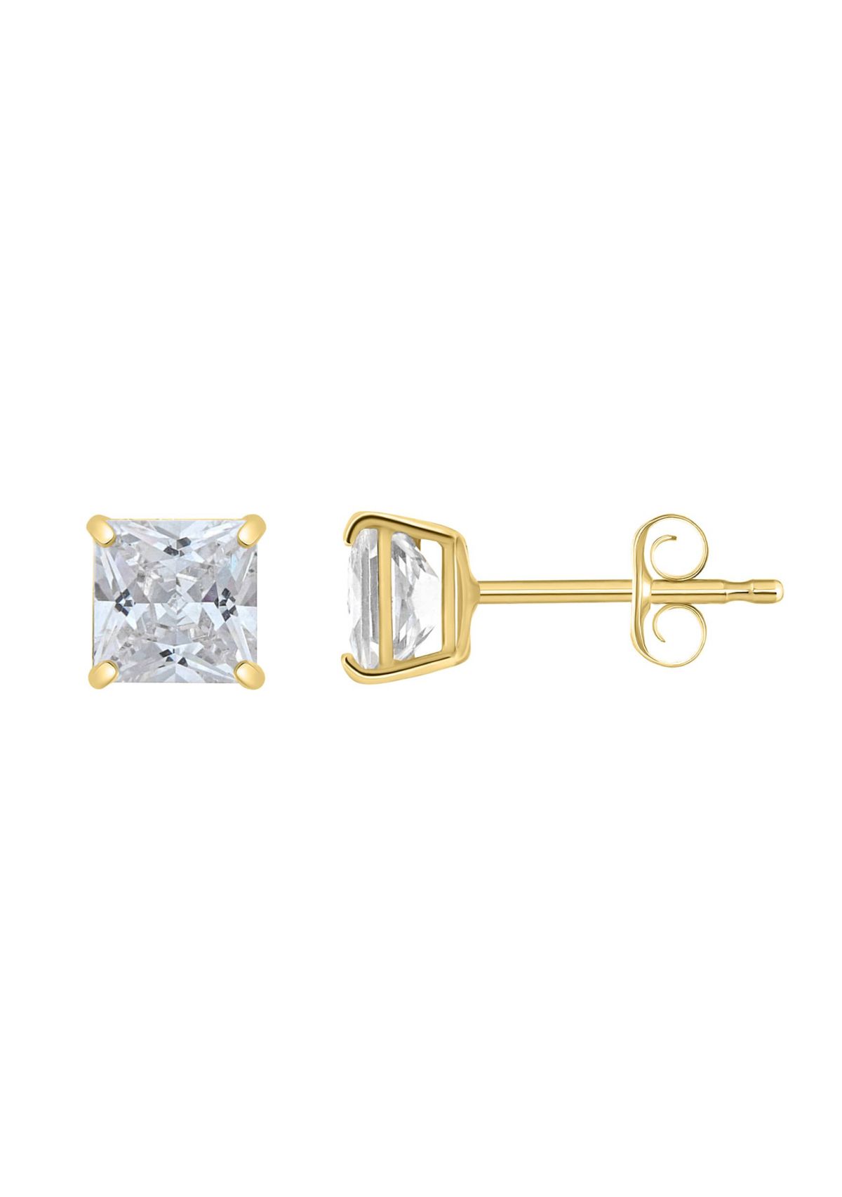 14K Gold 5mm Princess Cut Cubic Zirconia Stud Earrings
