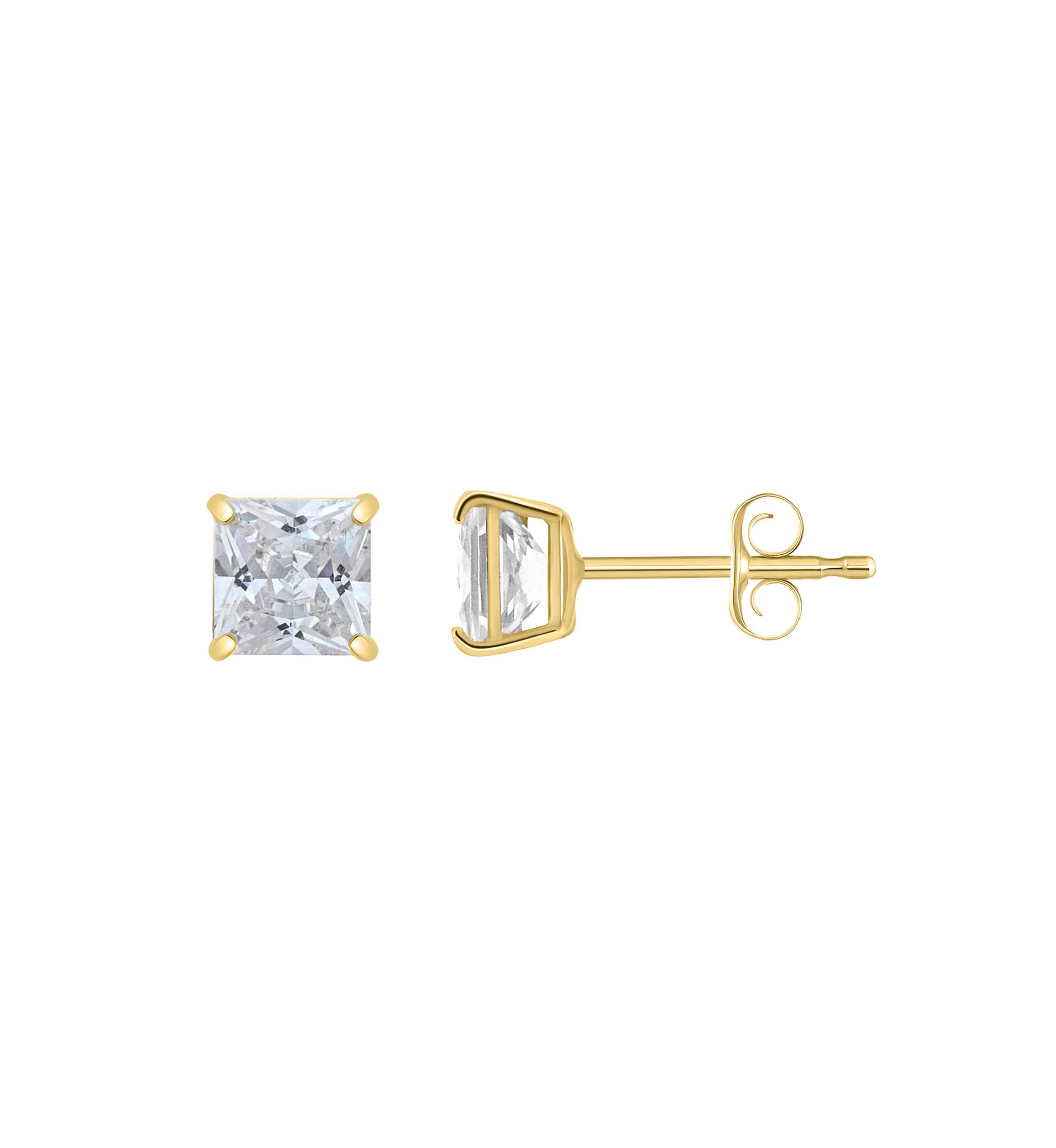 14K Gold 5mm Princess Cut Cubic Zirconia Stud Earrings