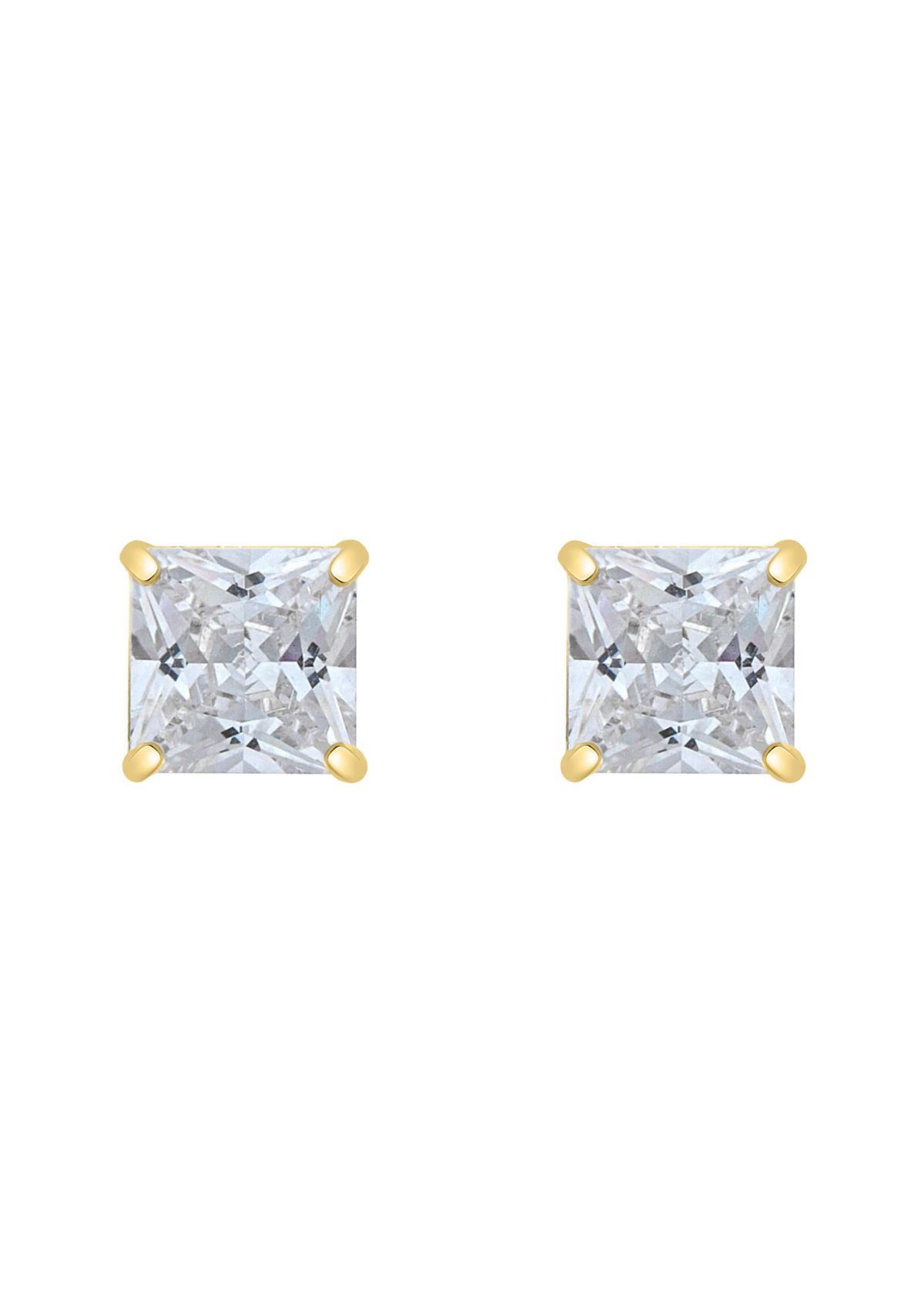 14K Gold 5mm Princess Cut Cubic Zirconia Stud Earrings